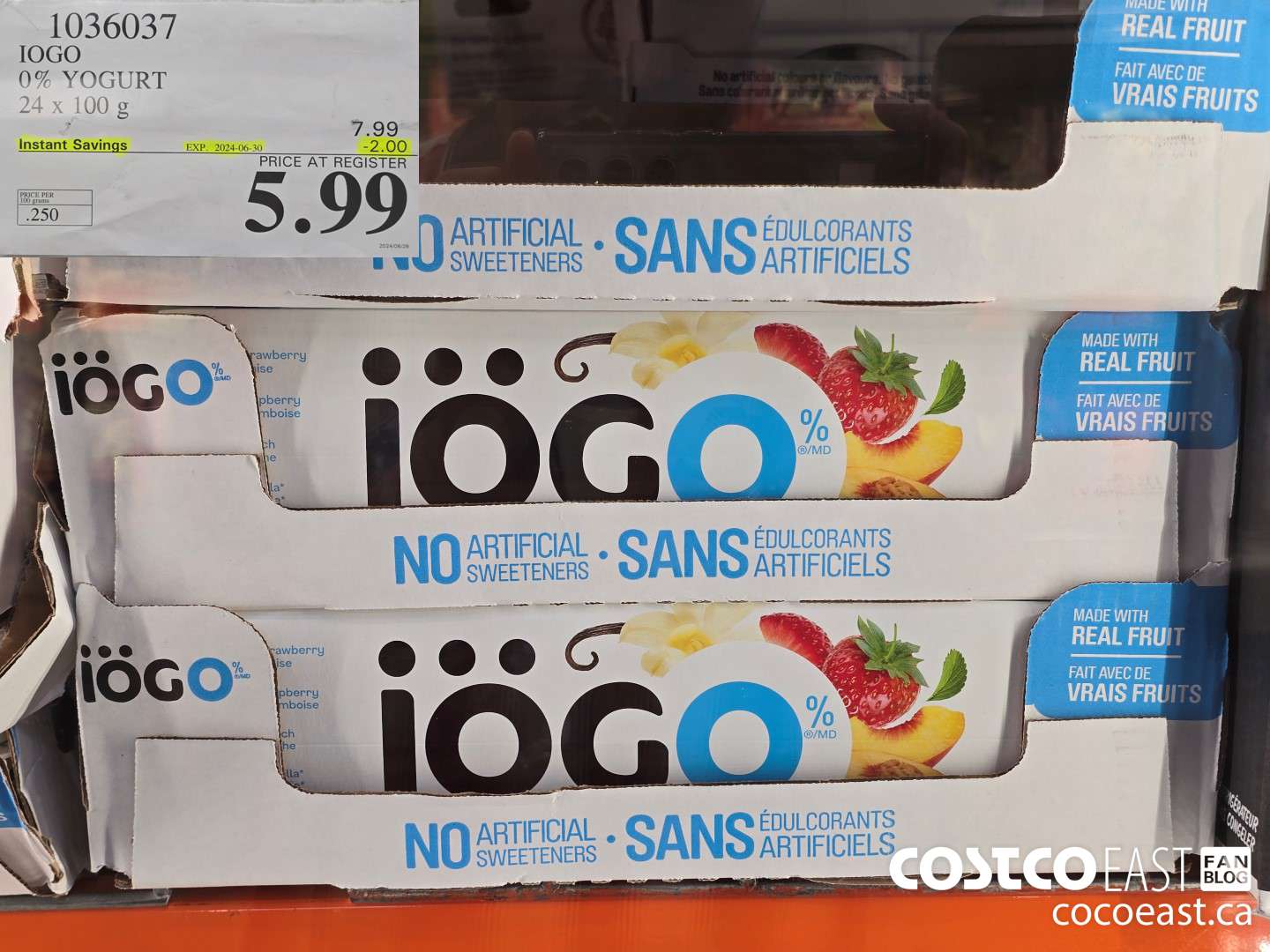 1036037 IOGO 0% YOGURT 24 x 100 g ($2.00 INSTANT SAVINGS EXPIRES ON 2024-06-30) $5.99