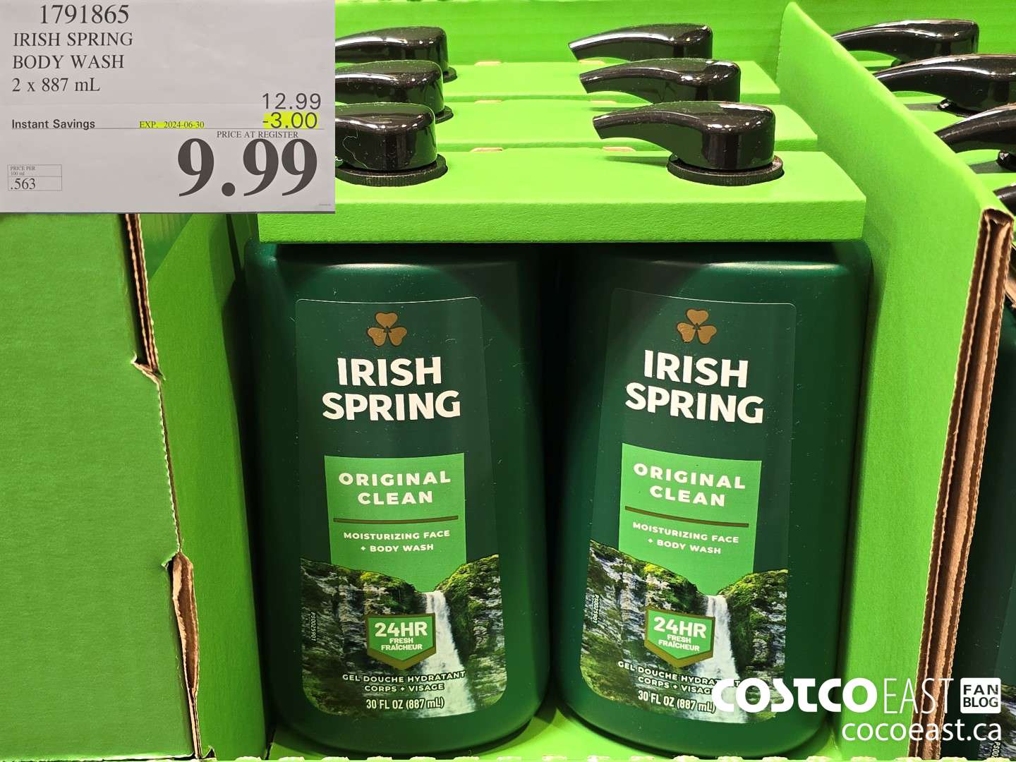 1791865 IRISH SPRING BODY WASH 2 x 887 mL ($3.00 INSTANT SAVINGS EXPIRES ON 2024-06-30) $9.99
