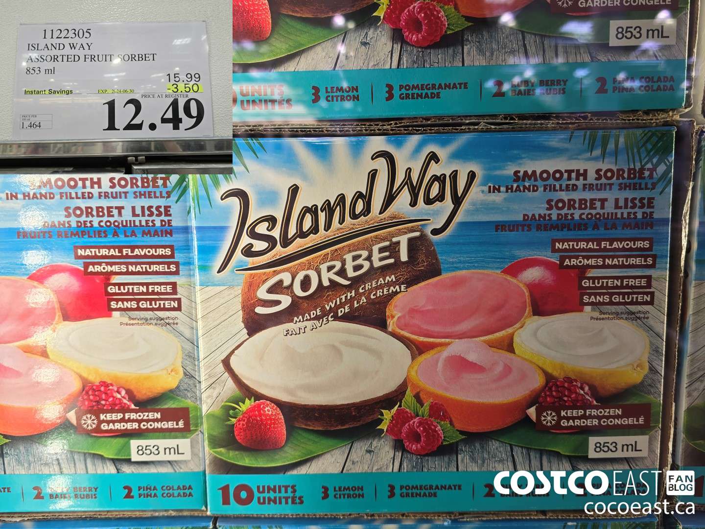 1122305 ISLAND WAY ASSORTED FRUIT SORBET 853 ml ($3.50 INSTANT SAVINGS EXPIRES ON 2024-06-30) $12.49
