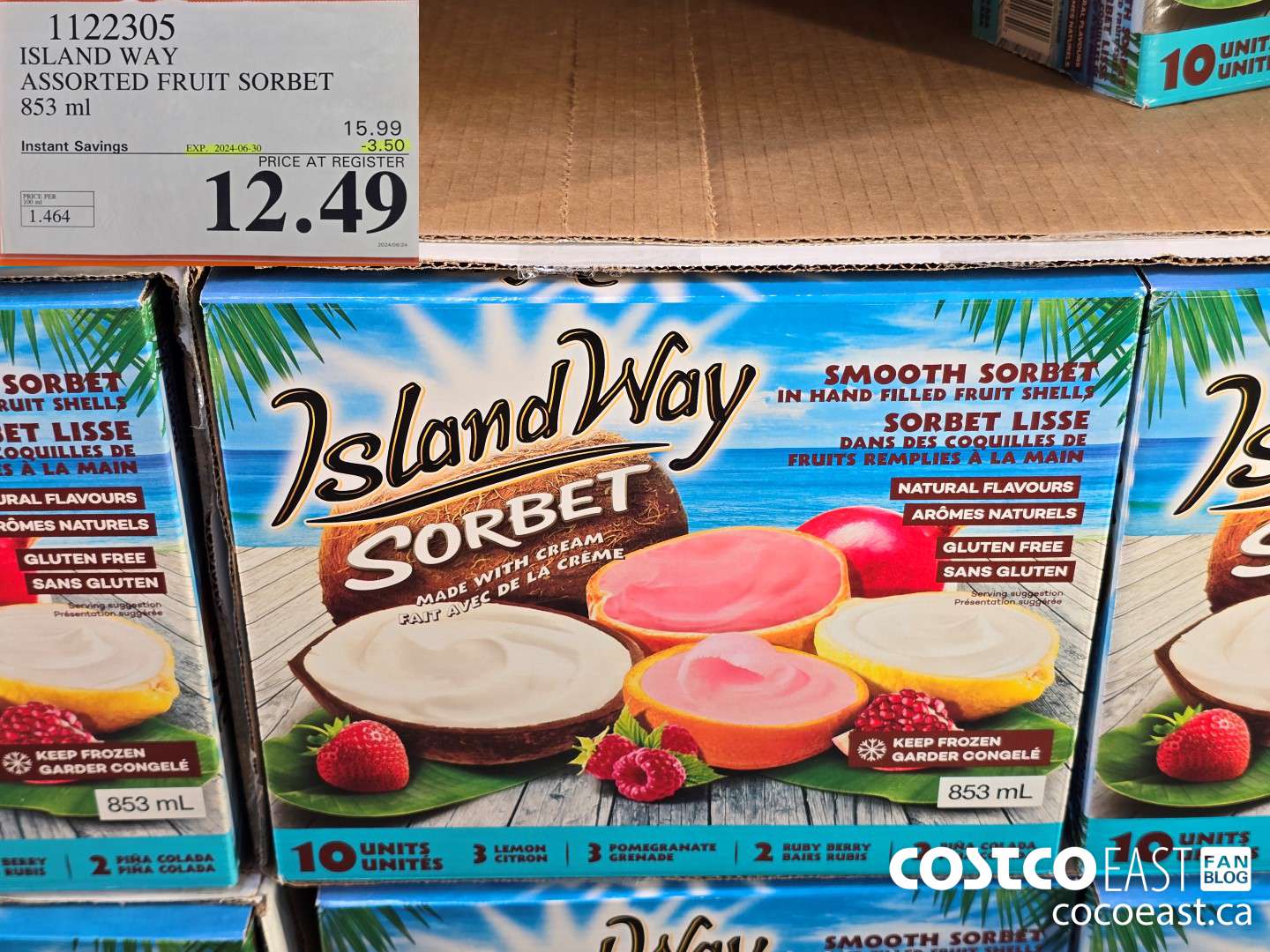 1122305 ISLAND WAY ASSORTED FRUIT SORBET 853 ml ($3.50 INSTANT SAVINGS EXPIRES ON 2024-06-30) $12.49