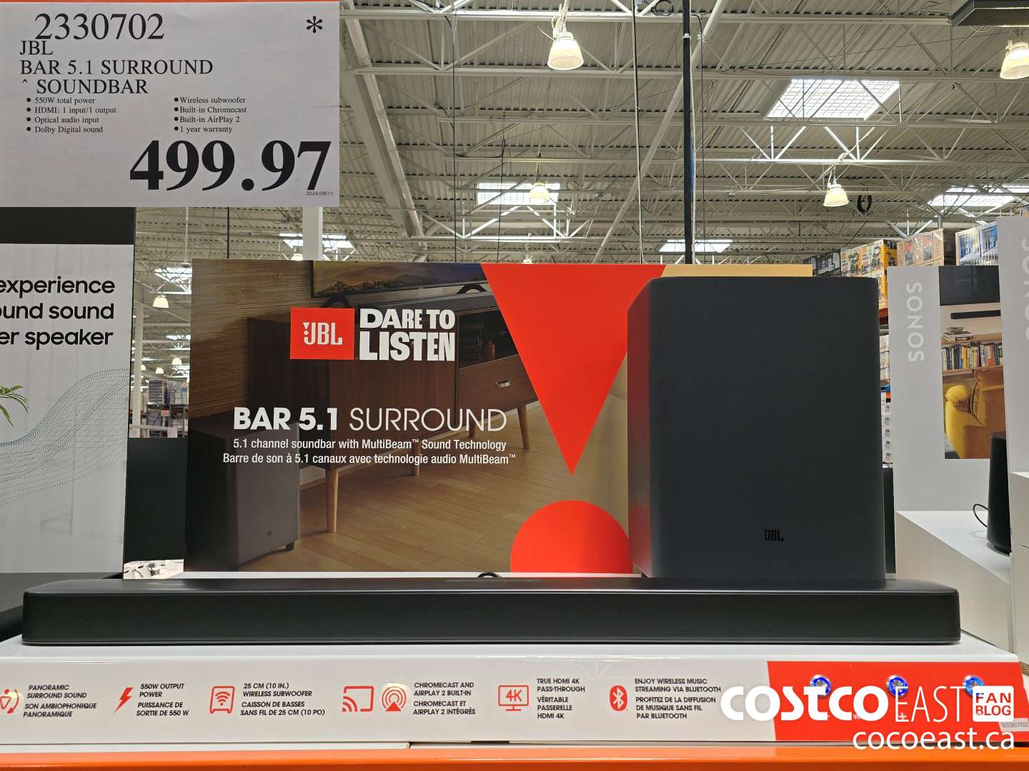 2330702 JBL BAR 5.1 SURROUND SOUNDBAR $499.97