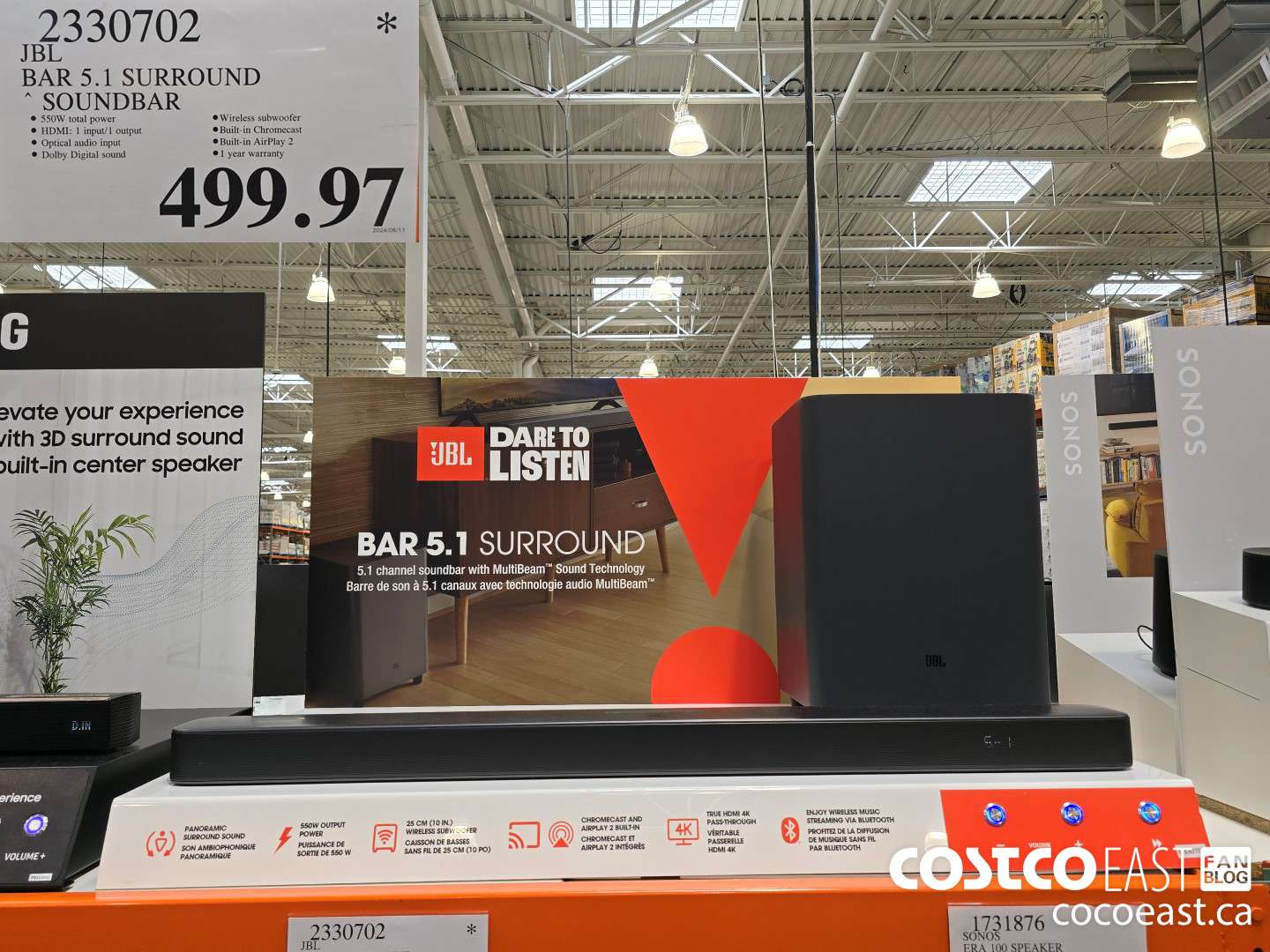 2330702 JBL BAR 5.1 SURROUND SOUNDBAR $499.97