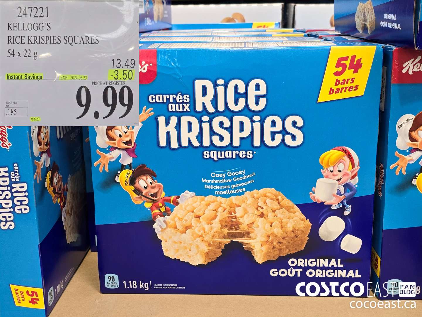 247221 KELLOGG'S RICE KRISPIES SQUARES 54 X 22 G ($3.50 INSTANT SAVINGS EXPIRES ON 2024-06-23) $9.99