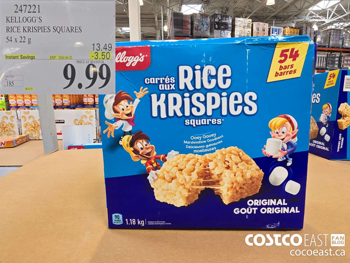 247221 KELLOGG'S RICE KRISPIES SQUARES 54 X 22 G ($3.50 INSTANT SAVINGS EXPIRES ON 2024-06-23) $9.99