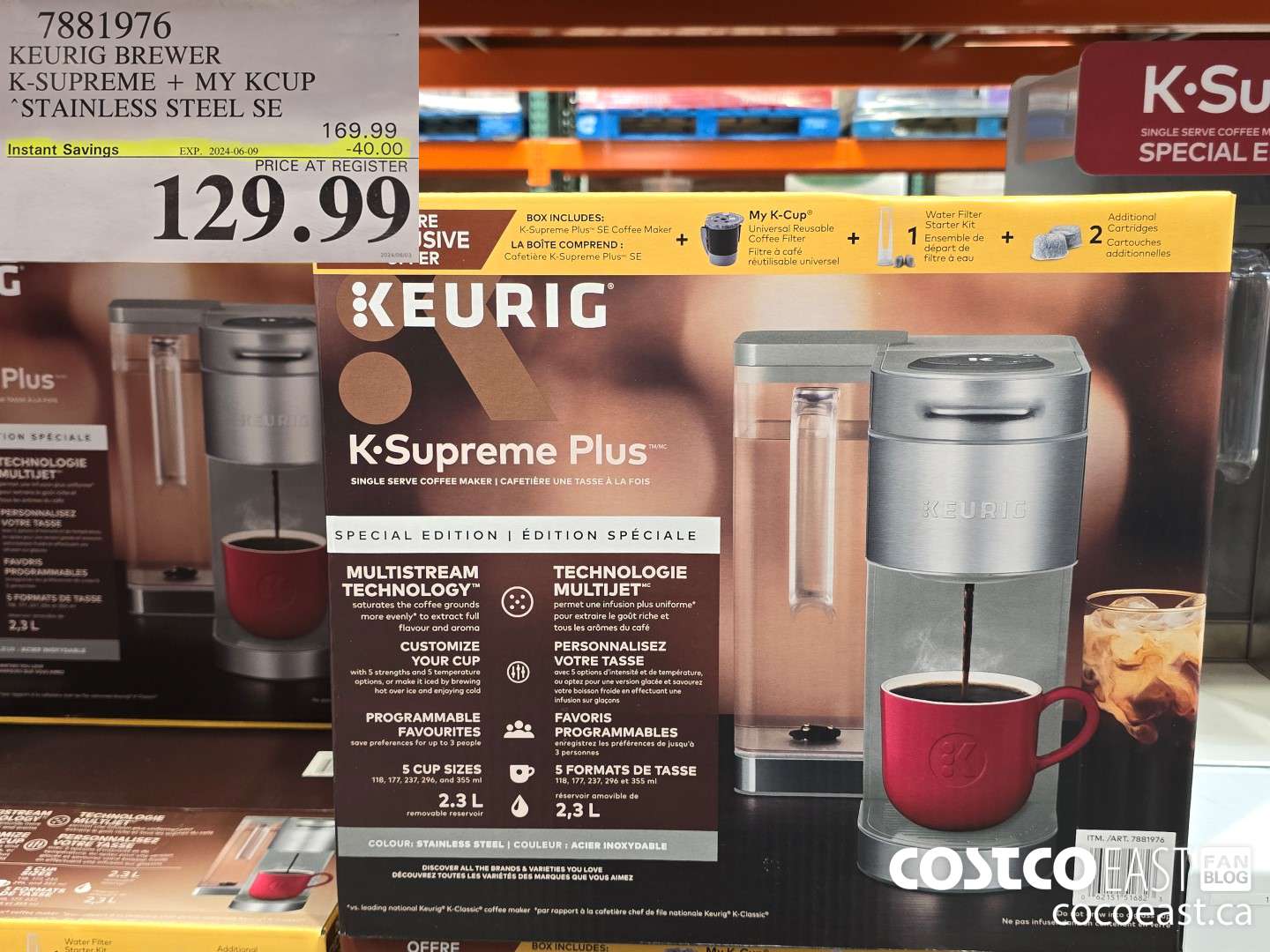 7881976 KEURIG BREWER K-SUPREME + MY KCUP STAINLESS STEEL SE ($40.00 INSTANT SAVINGS EXPIRES ON 2024-06-09) $129.99