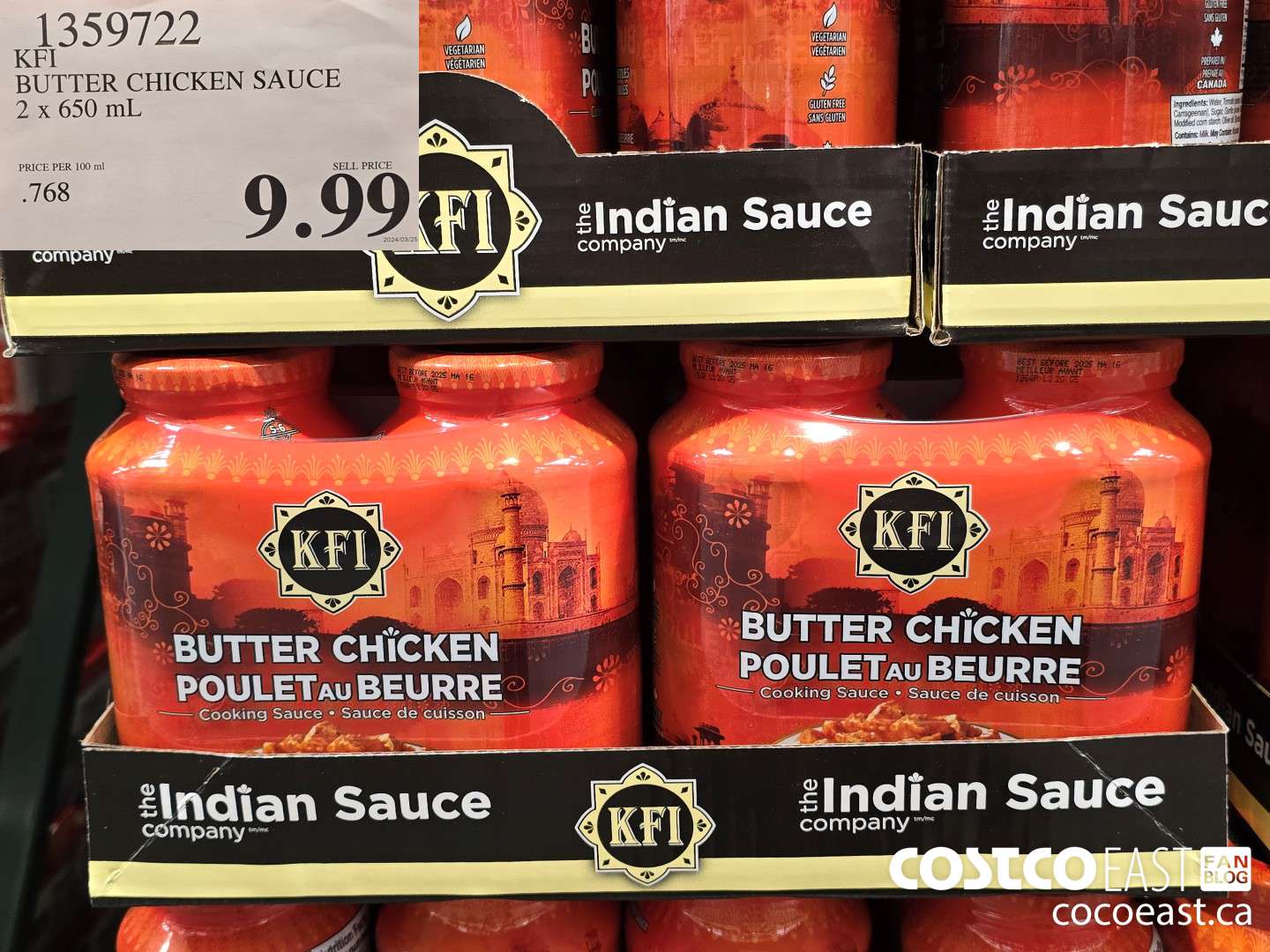 1359722 KFI BUTTER CHICKEN SAUCE 2 x 650 mL $9.99