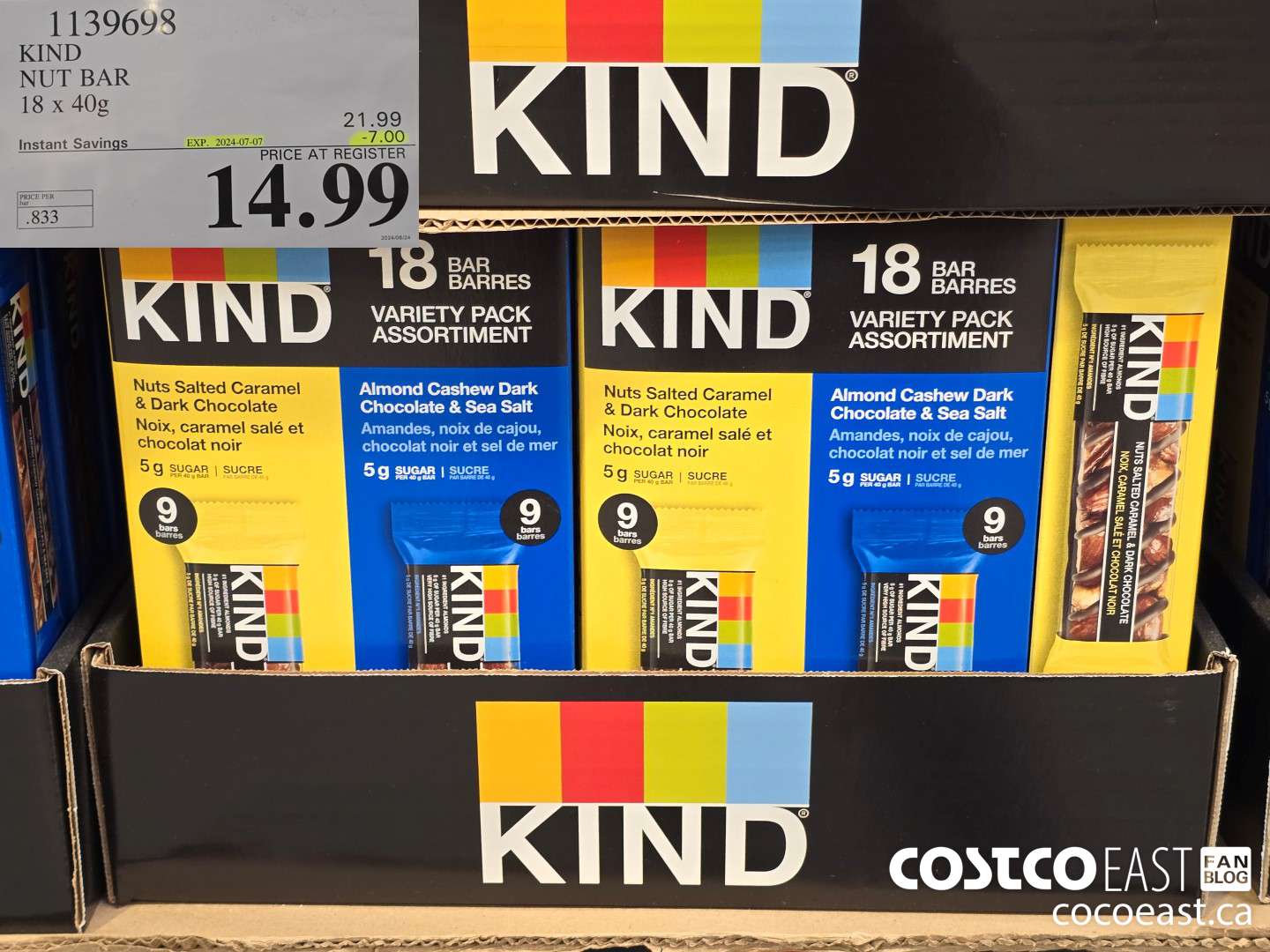 1139698 KIND NUT BAR 18 x 40G ($7.00 INSTANT SAVINGS EXPIRES ON 2024-07-07) $14.99