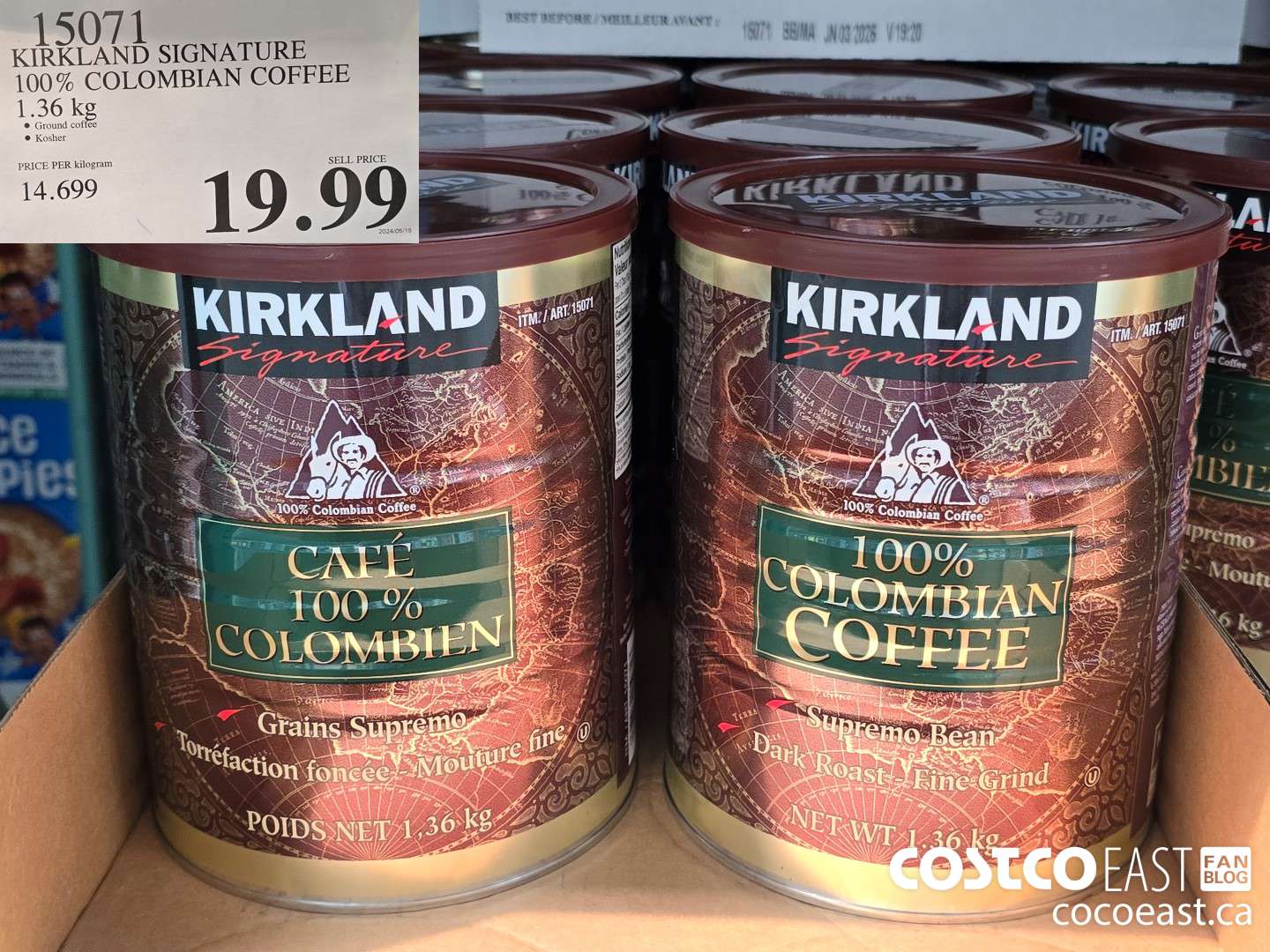 15071 KIRKLAND SIGNATURE 100% COLOMBIAN COFFEE 1.36KG $19.99