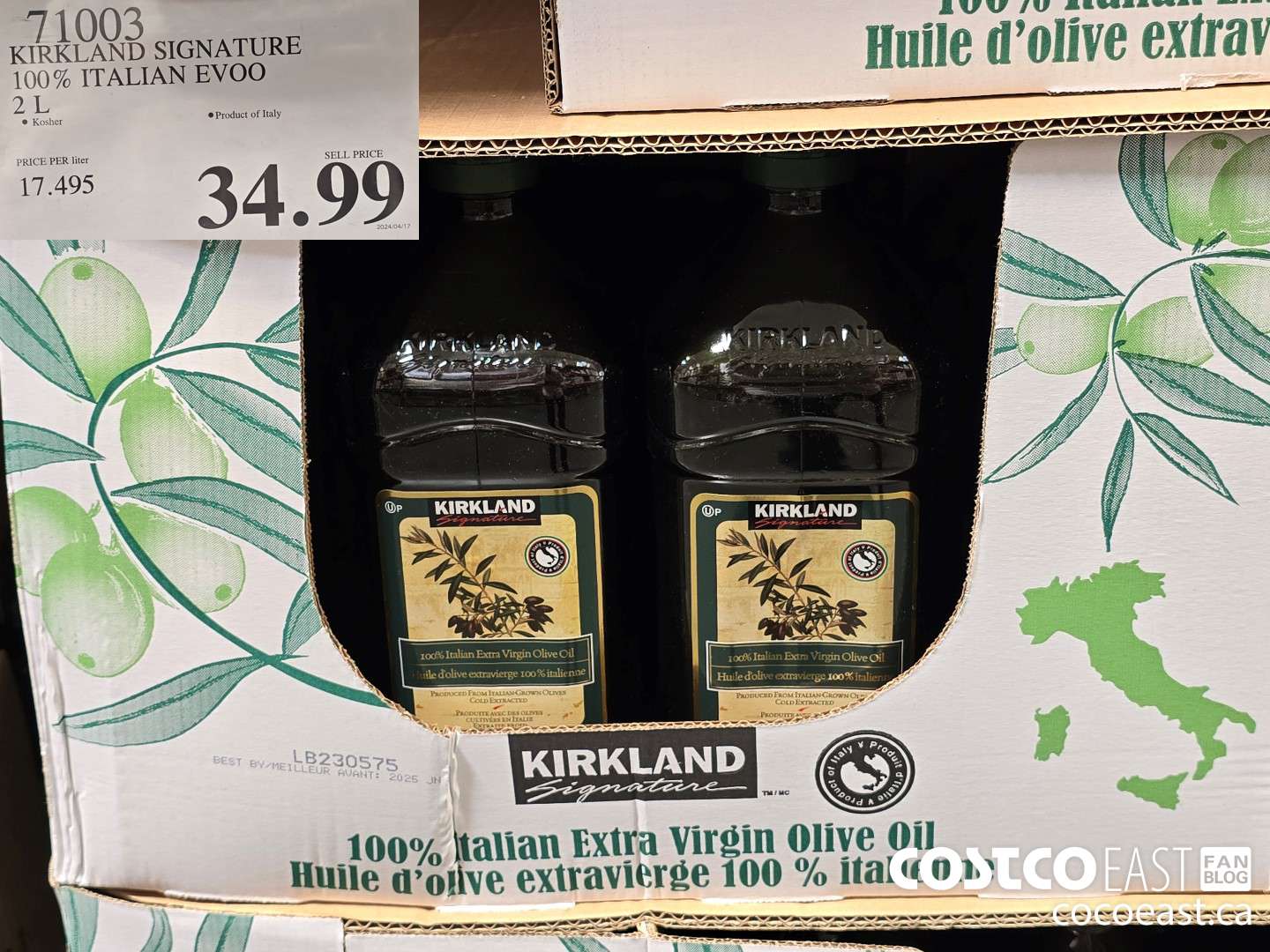 71003 KIRKLAND SIGNATURE 100% ITALIAN EVOO 2L $34.99