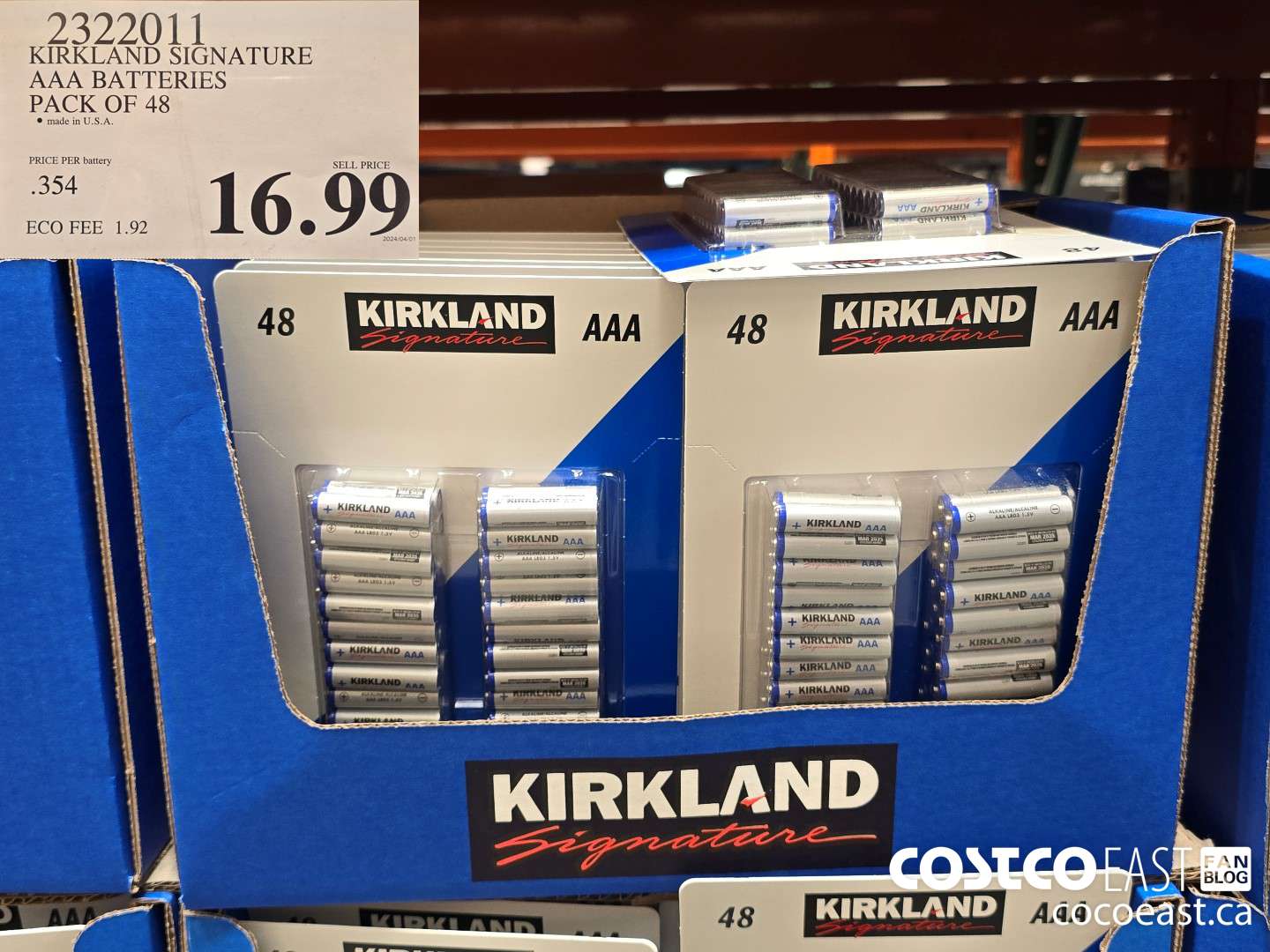 2322011 KIRKLAND SIGNATURE AAA BATTERIES PACK OF 48 $16.99