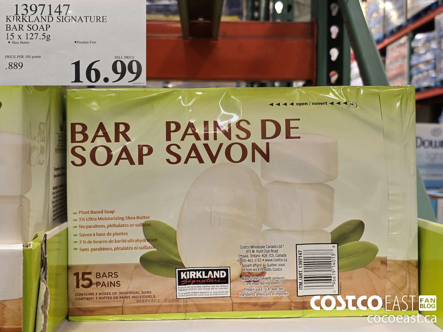 1397147 KIRKLAND SIGNATURE BAR SOAP 15 X 127.5 G $16.99