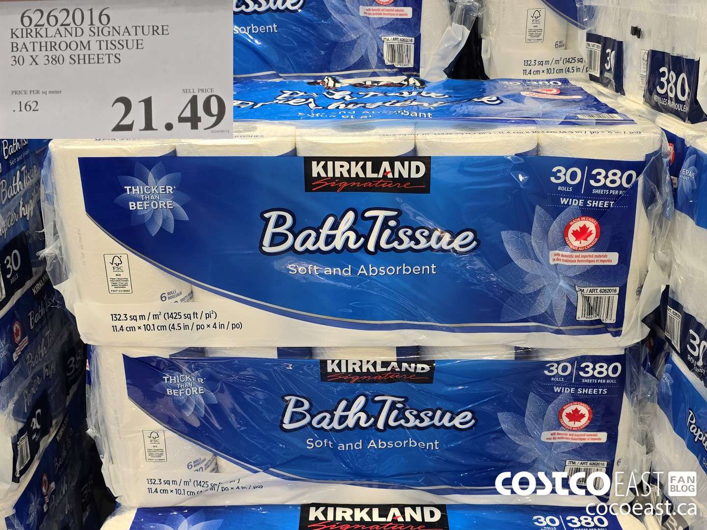 6262016 KIRKLAND SIGNATURE BATHROOM TISSUE 30 X 380 SHEETS $21.49