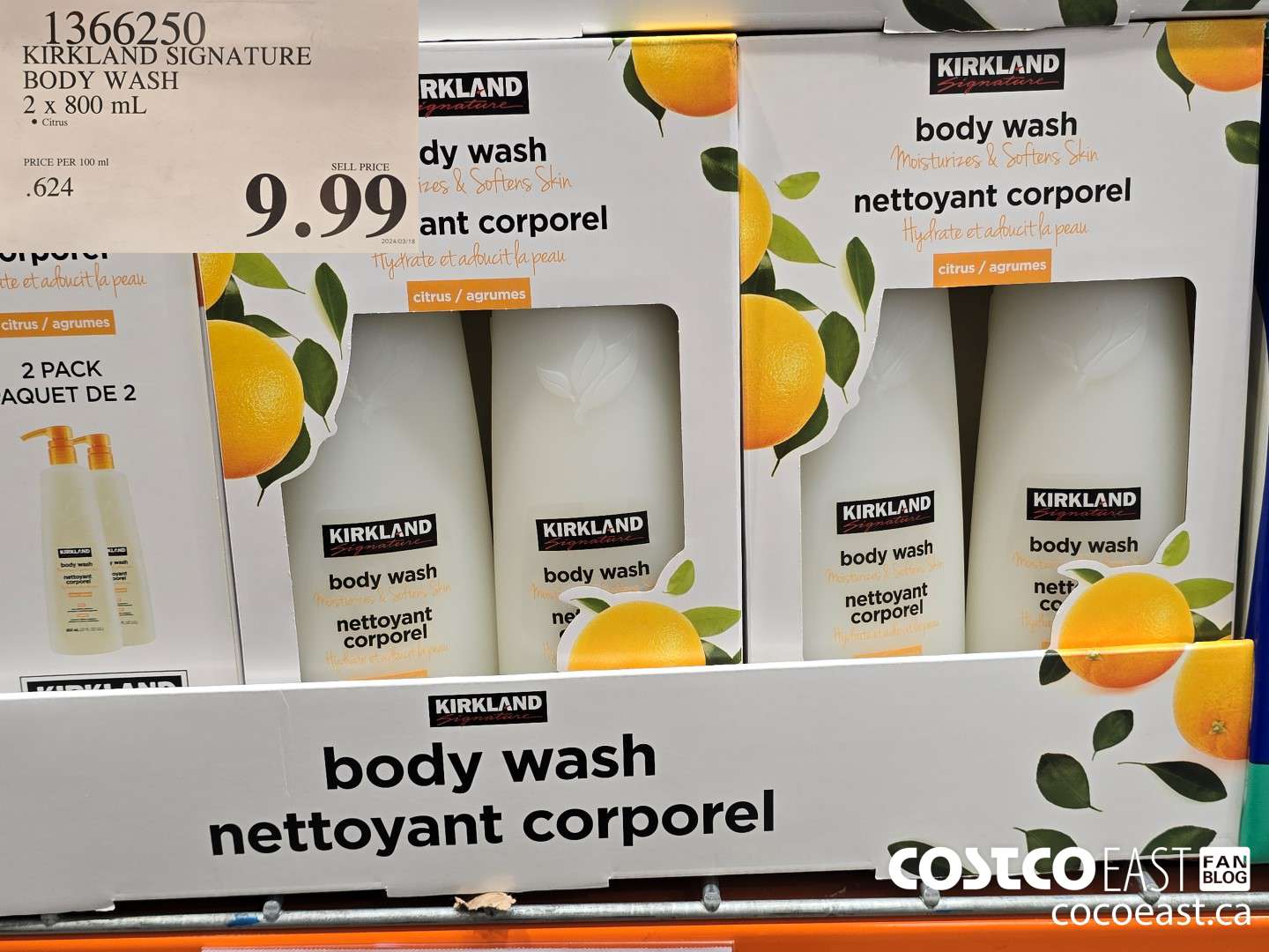 1366250 KIRKLAND SIGNATURE BODY WASH 2 x 800 mL $9.99