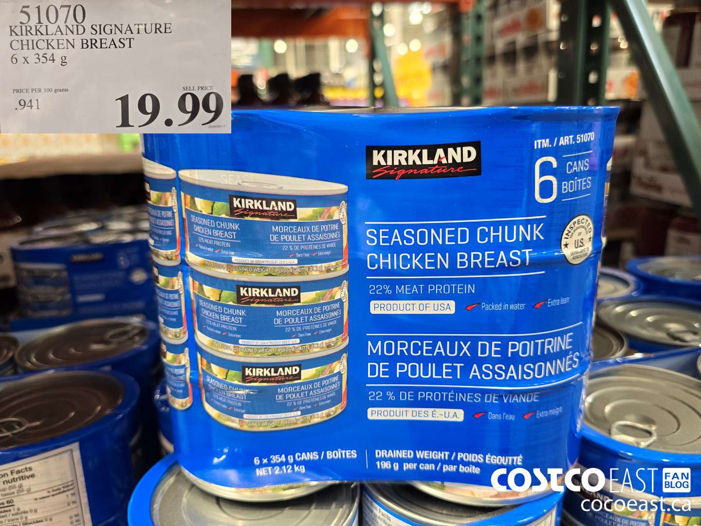 51070 KIRKLAND SIGNATURE CHICKEN BREAST 6 x 354 g $19.99