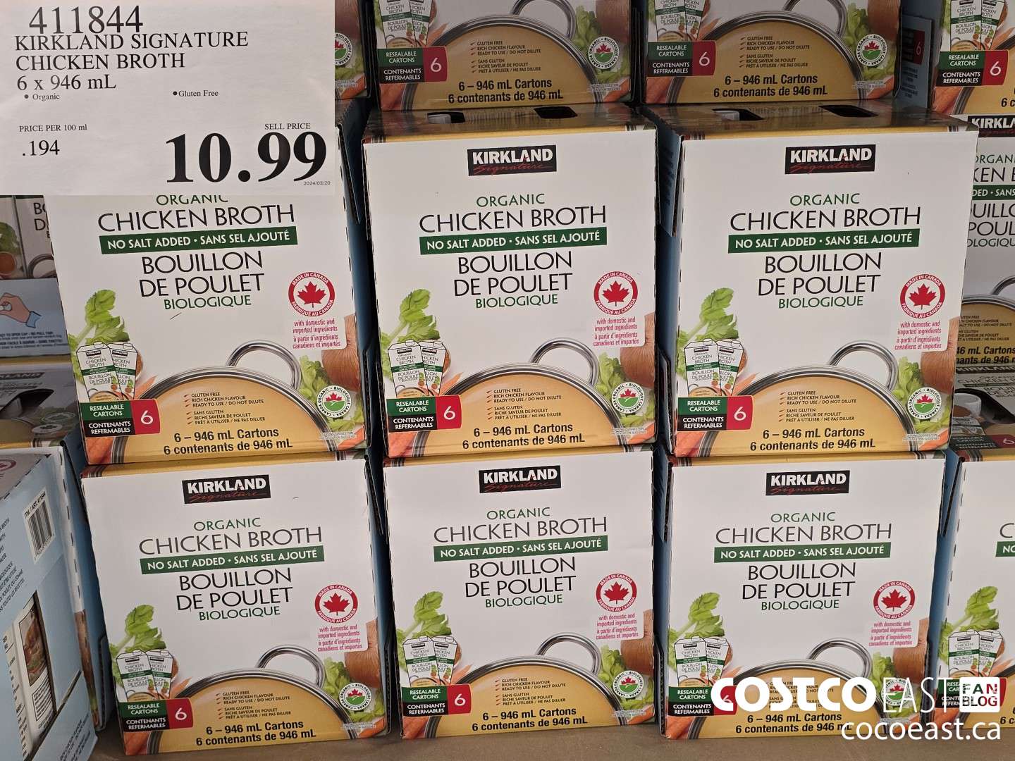 411844 KIRKLAND SIGNATURE CHICKEN BROTH 6 X 946 ML $10.99