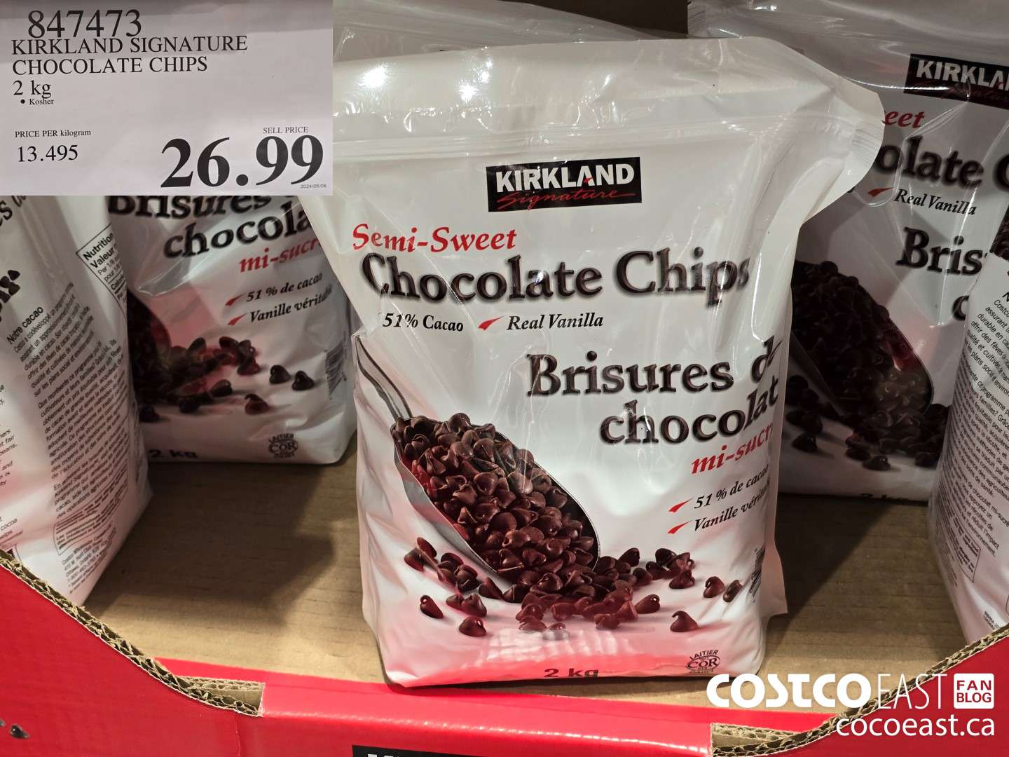 847473 KIRKLAND SIGNATURE CHOCOLATE CHIPS 2 KG $26.99