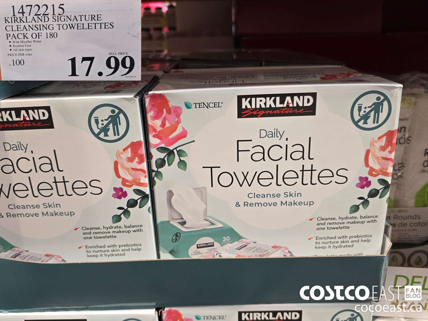 1472215 KIRKLAND SIGNATURE CLEANSING TOWELETTES PACK OF 180 $17.99