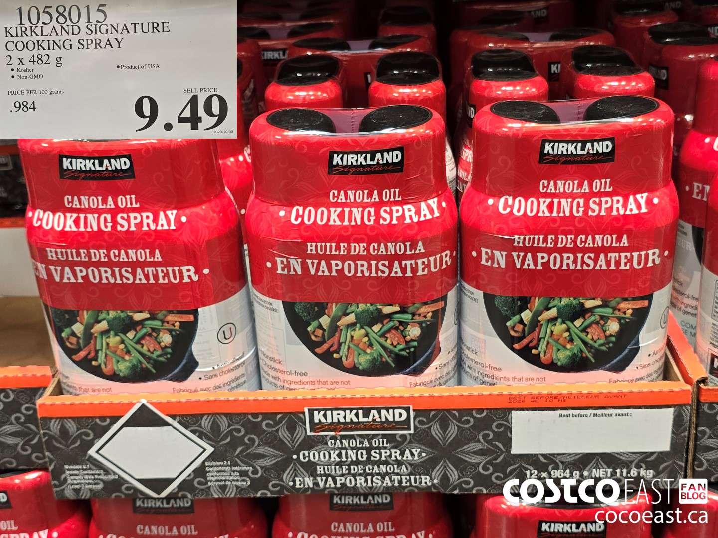 1058015 KIRKLAND SIGNATURE COOKING SPRAY 2 x 482 g $9.49