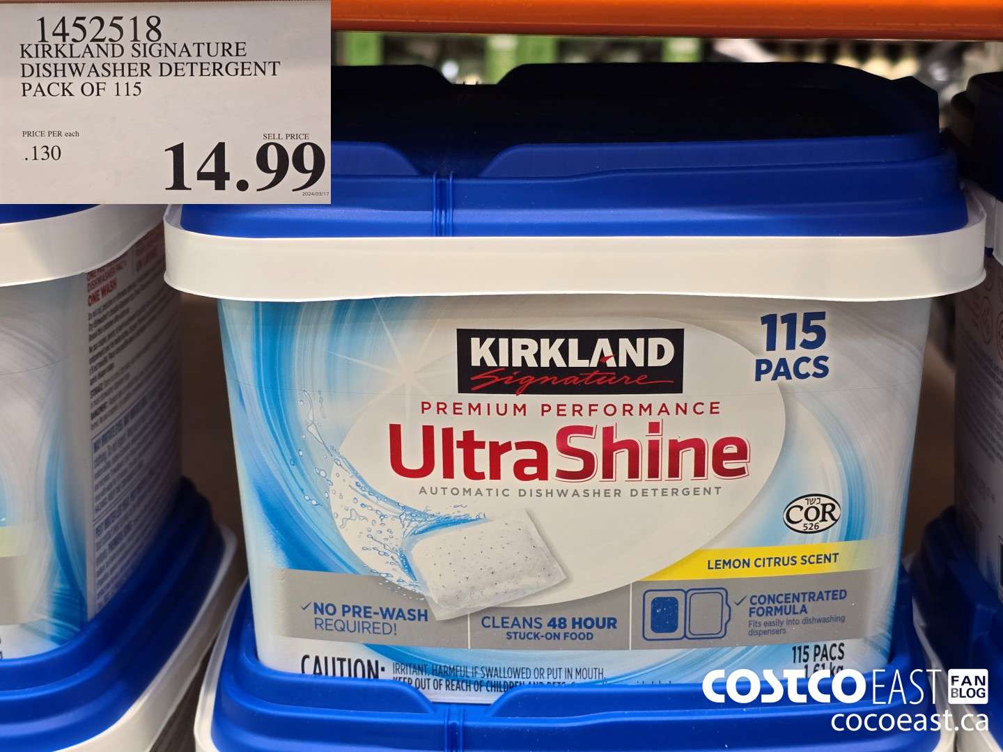 1452518 KIRKLAND SIGNATURE DISHWASHER DETERGENT 115 pack $14.99