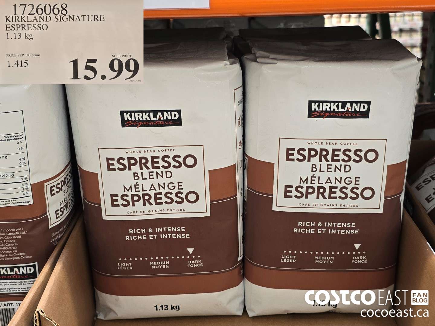 1726068 KIRKLAND SIGNATURE ESPRESSO 1.13 kg $15.99