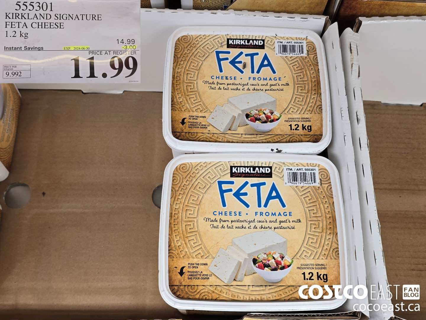 555301 KIRKLAND SIGNATURE FETA CHEESE 1.2 KG ($3.00 INSTANT SAVINGS EXPIRES ON 2024-06-30) $11.99