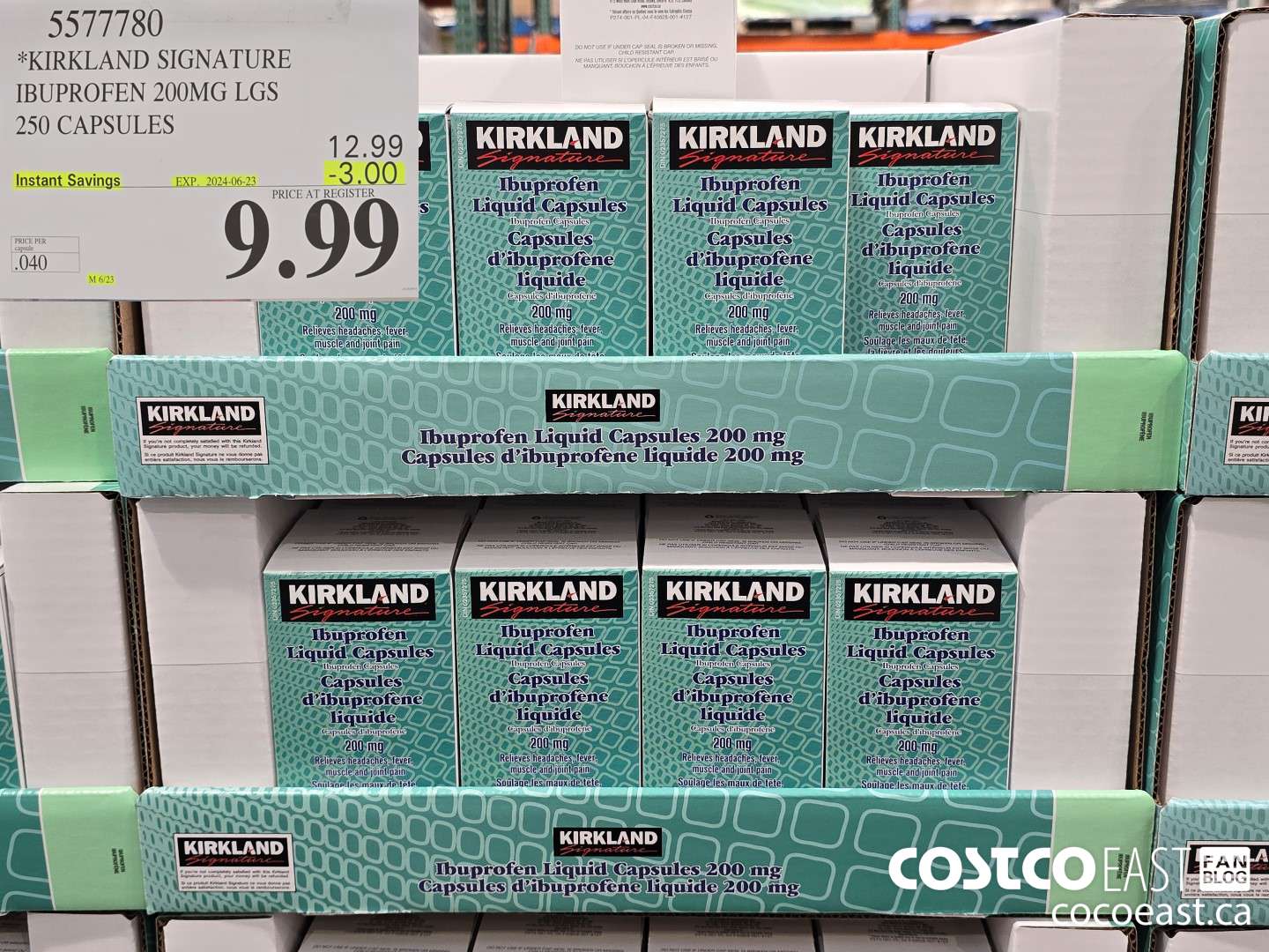 5577780 *KIRKLAND SIGNATURE IBUPROFEN 200MG LGS 250 capsules ($3.00 INSTANT SAVINGS EXPIRES ON 2024-06-23) $9.99