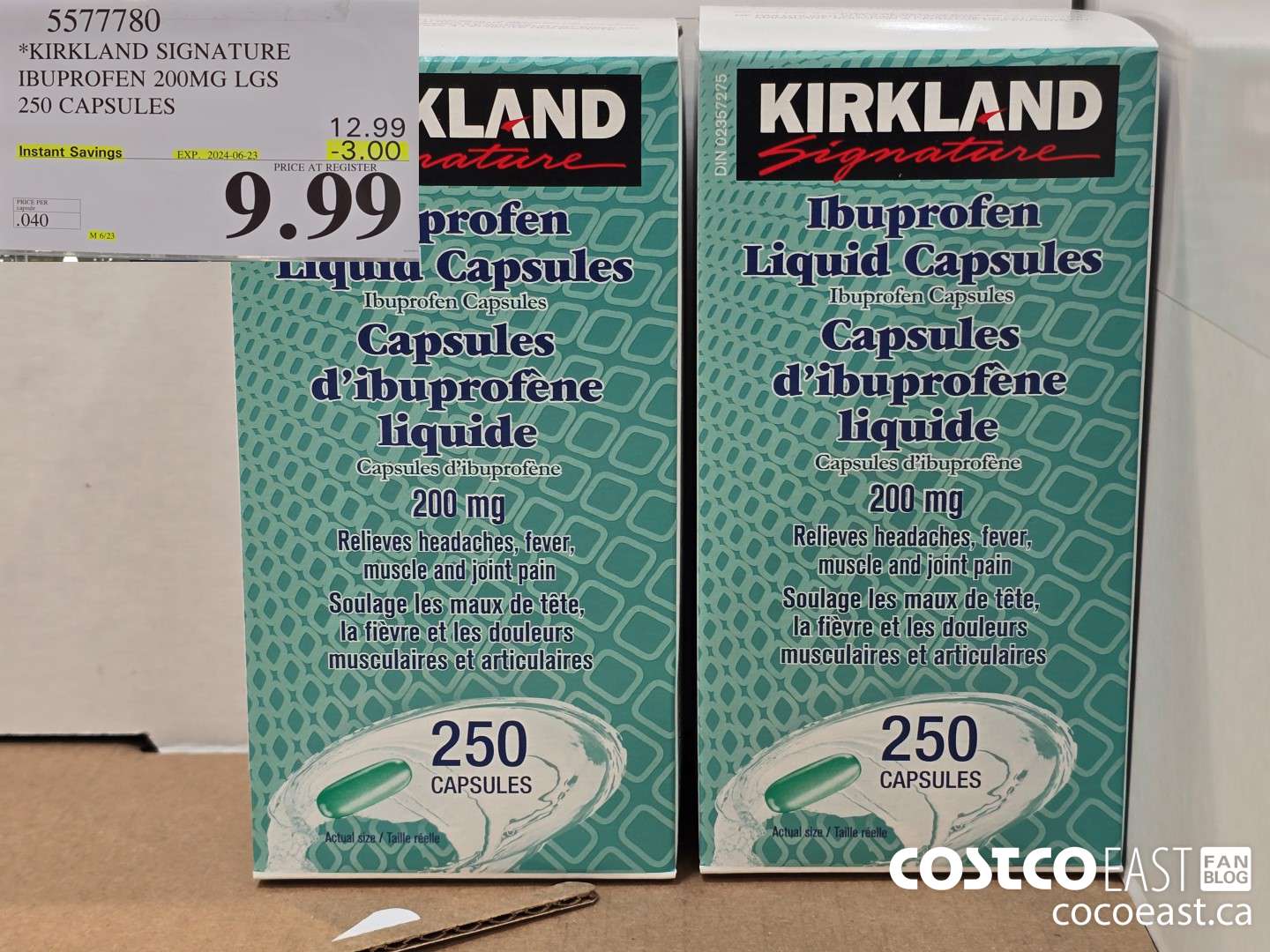5577780 *KIRKLAND SIGNATURE IBUPROFEN 200MG LGS 250 capsules ($3.00 INSTANT SAVINGS EXPIRES ON 2024-06-23) $9.99