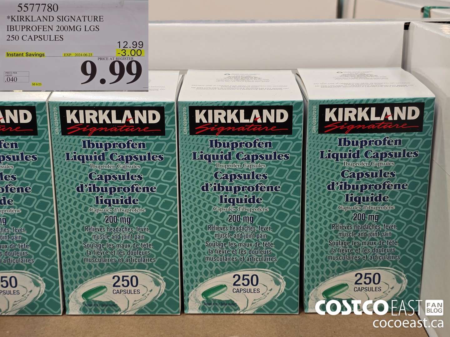 5577780 *KIRKLAND SIGNATURE IBUPROFEN 200MG LGS 250 capsules ($3.00 INSTANT SAVINGS EXPIRES ON 2024-06-23) $9.99
