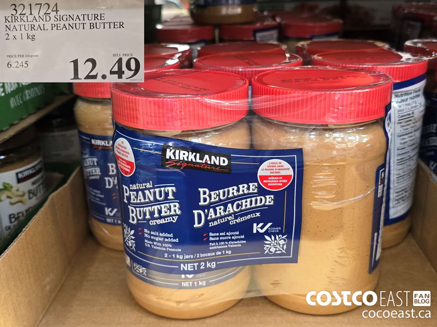 321724 KIRKLAND SIGNATURE NATURAL PEANUT BUTTER 2 X 1 KG $12.49
