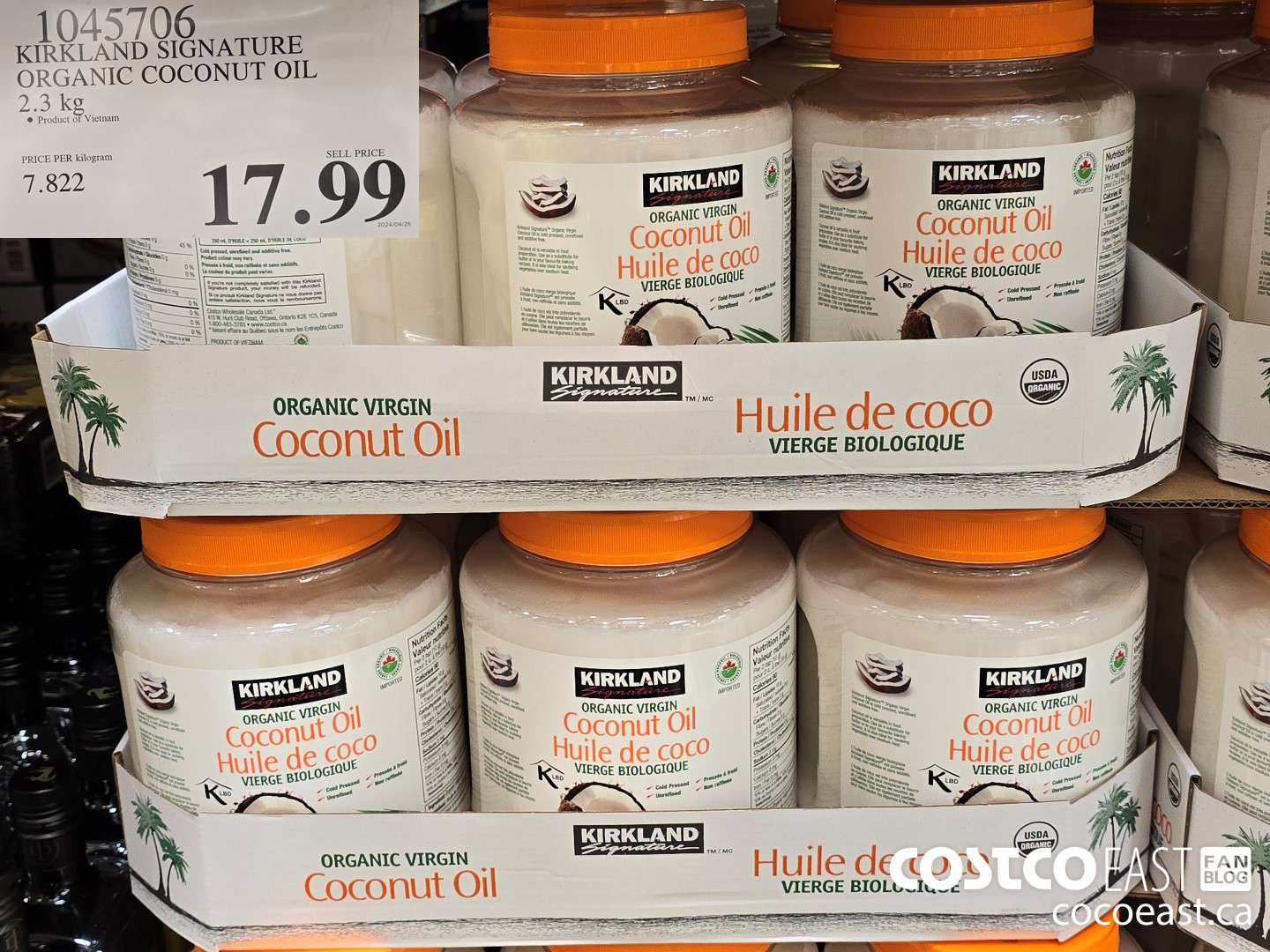 1045706 KIRKLAND SIGNATURE ORGANIC COCONUT OIL 2.3 KG $17.99