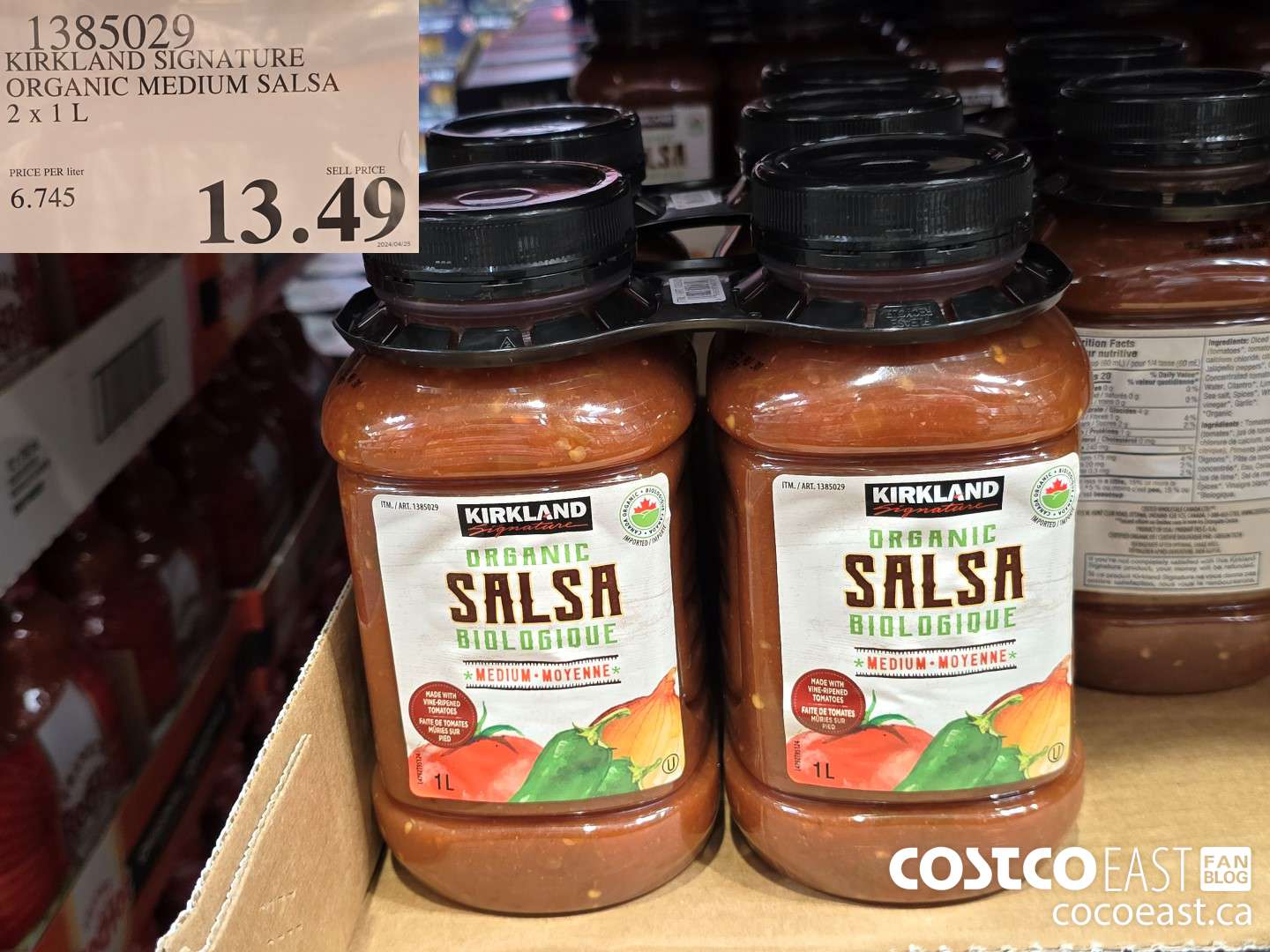 1385029 KIRKLAND SIGNATURE ORGANIC MEDIUM SALSA 2 X 1L $13.49