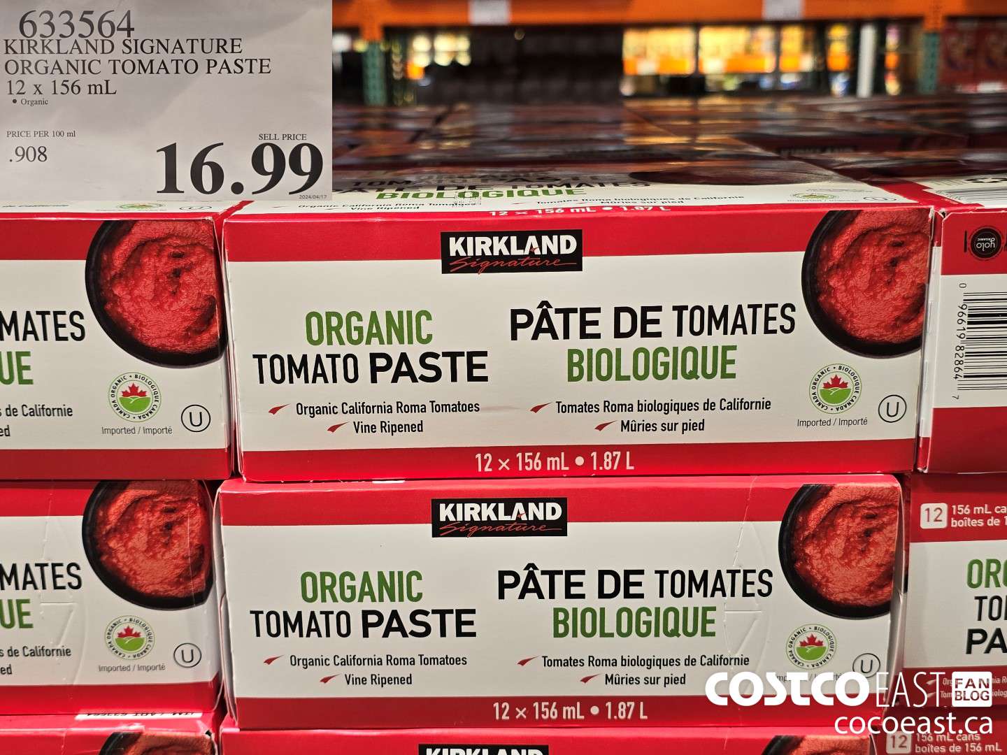 633564 KIRKLAND SIGNATURE ORGANIC TOMATO PASTE 12 x 156 mL $16.99