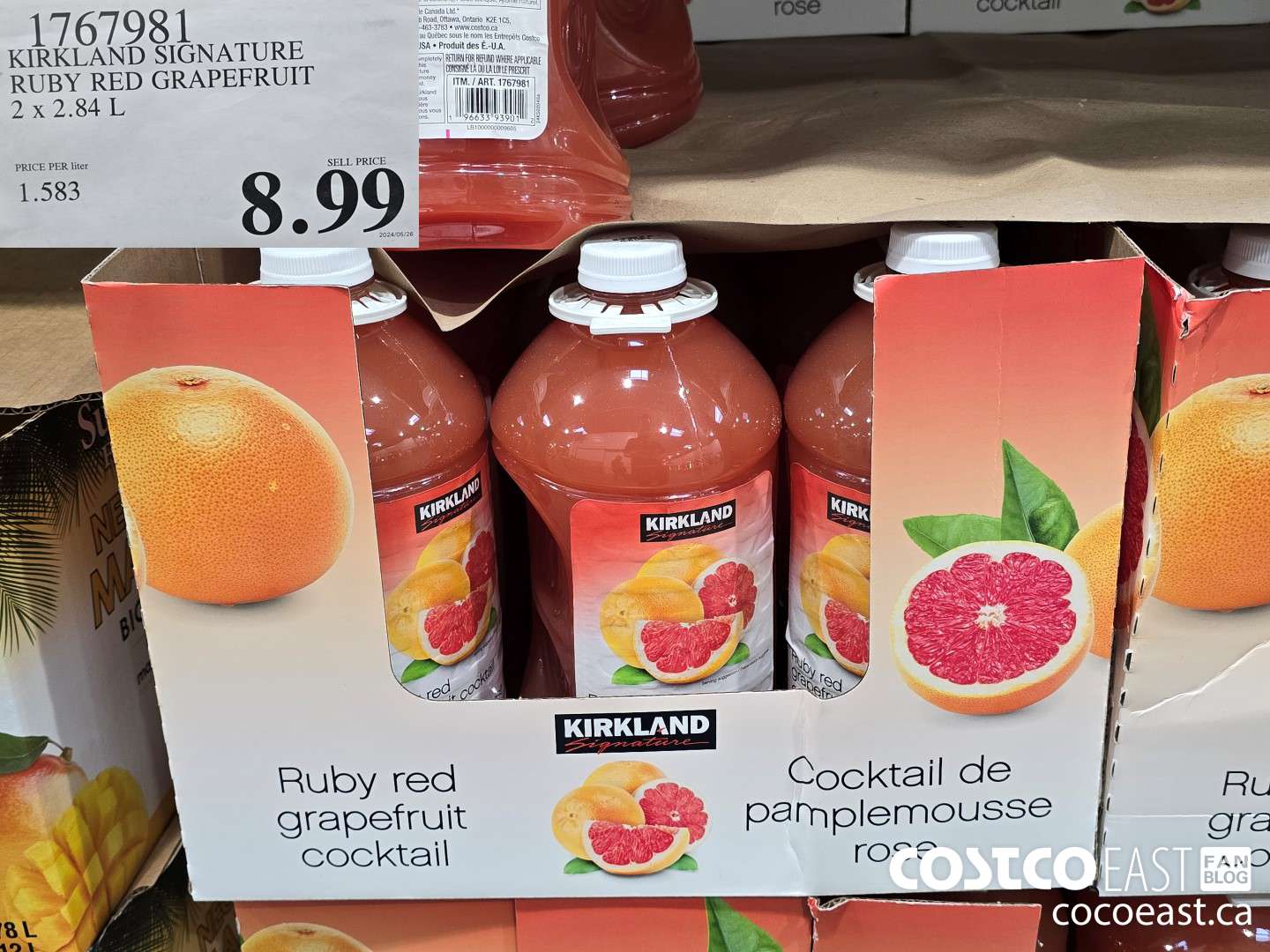 1767981 KIRKLAND SIGNATURE RUBY RED GRAPEFRUIT 2 X 2.84 L $8.99