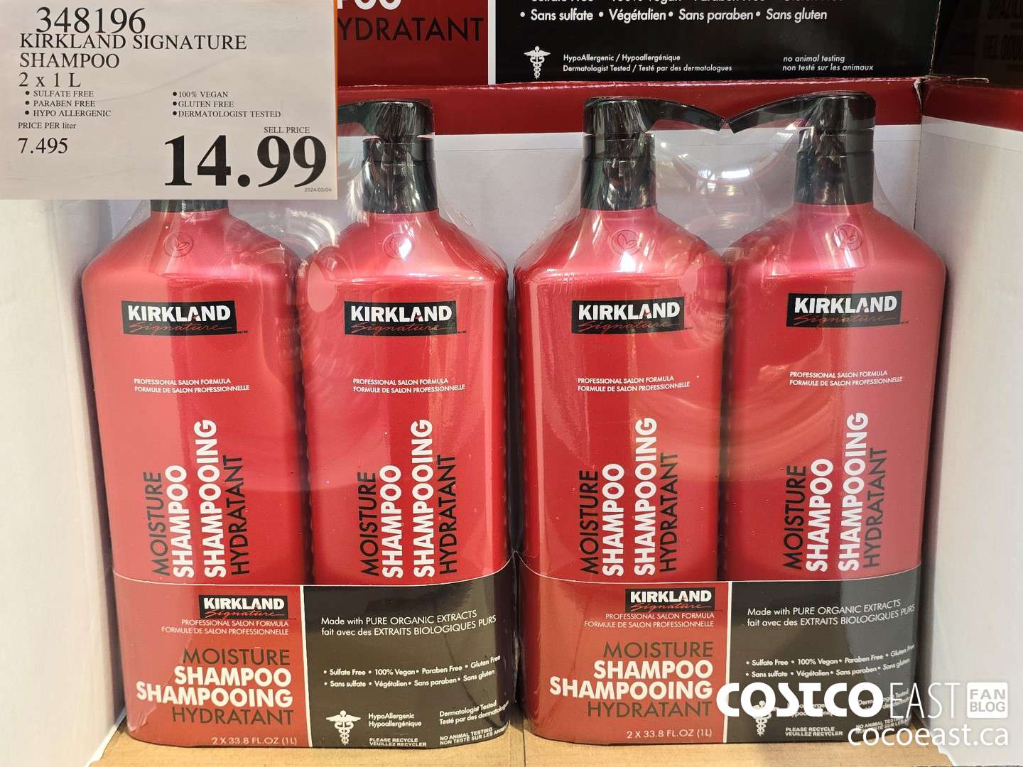 348196 KIRKLAND SIGNATURE SHAMPOO 2 X 1L $14.99