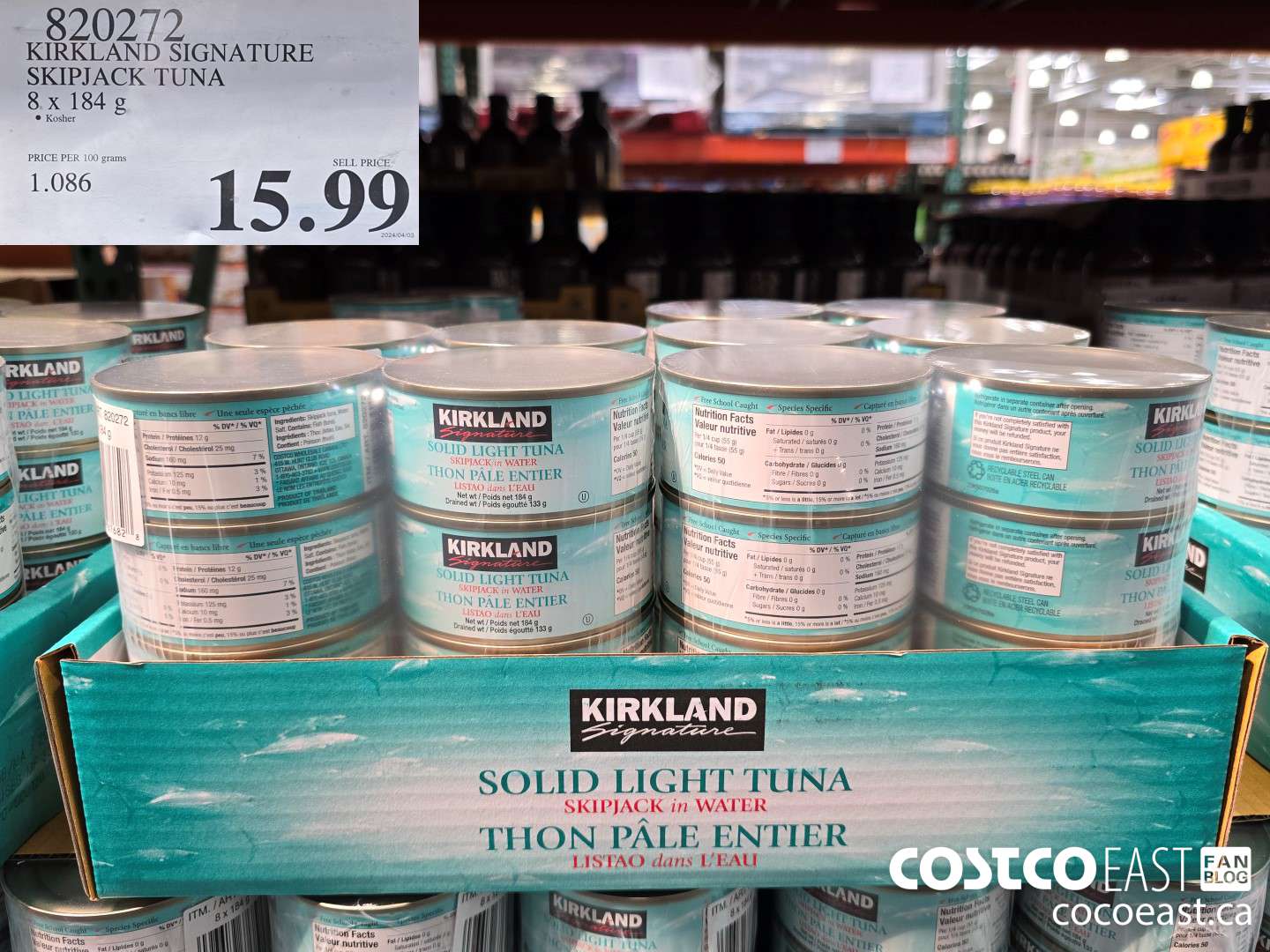 820272 KIRKLAND SIGNATURE SKIPJACK TUNA 8 X 184 G $15.99