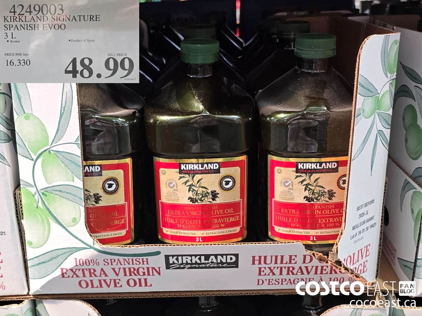 4249003 KIRKLAND SIGNATURE SPANISH EVOO 3 L $48.99