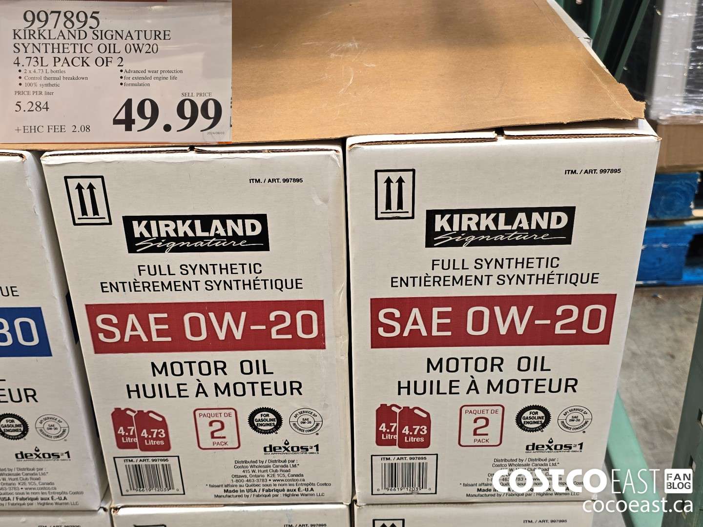 997895 KIRKLAND SIGNATURE SYNTHETIC OIL 0W20 4.73L PACK OF 2 $49.99