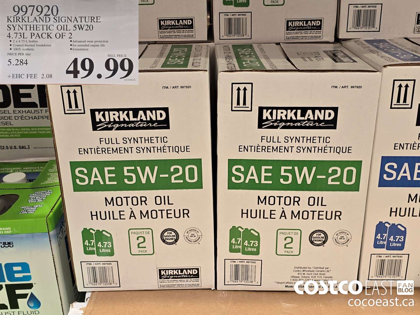 997920 KIRKLAND SIGNATURE SYNTHETIC OIL 5W20 4.73L PACK OF 2 $49.99