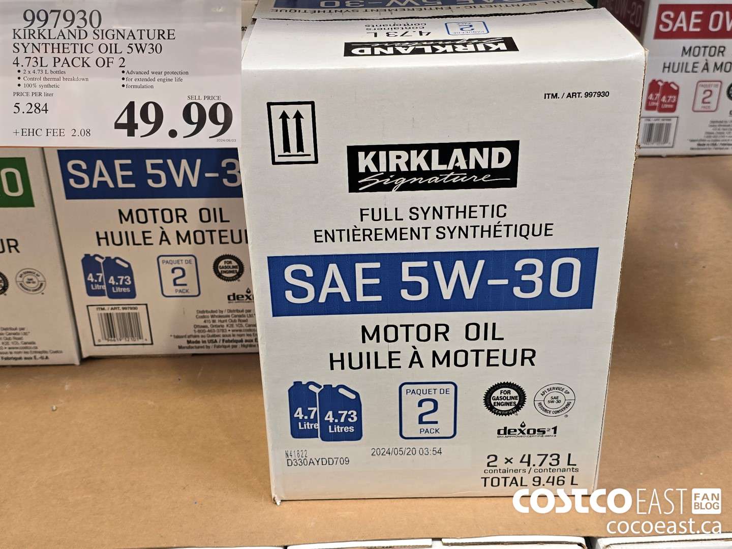 997930 KIRKLAND SIGNATURE SYNTHETIC OIL 5W-30 4.73L PACK OF 2 $49.99