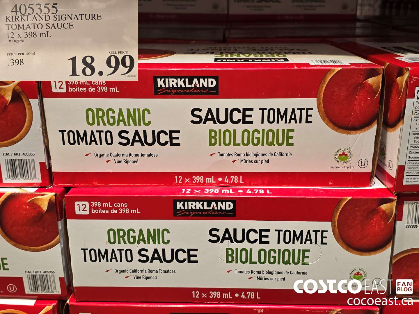405355 KIRKLAND SIGNATURE TOMATO SAUCE 12 x 395 mL $18.99