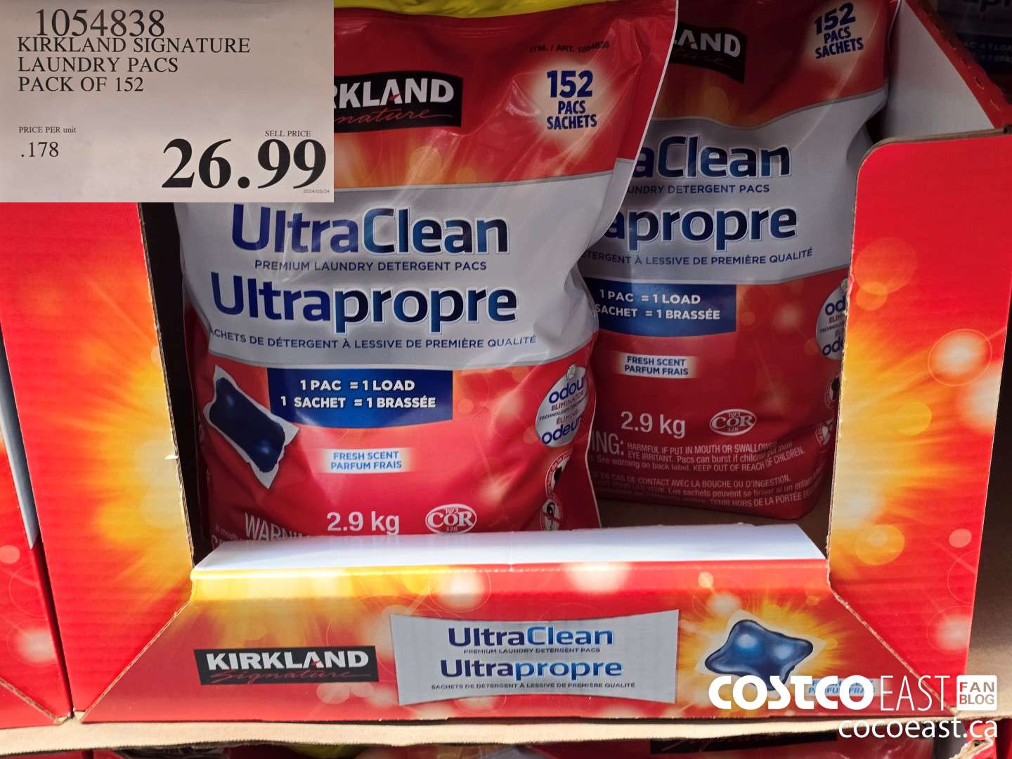 1054838 KIRKLAND SIGNATURE ULTRA CLEAN LAUNDRY PACS PACK OF 152 $26.99