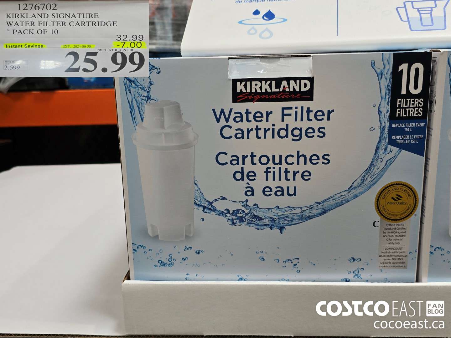 1276702 KIRKLAND SIGNATURE WATER FILTER CARTRIDGE PACK OF 10 ($7.00 INSTANT SAVINGS EXPIRES ON 2042-06-30) $25.99