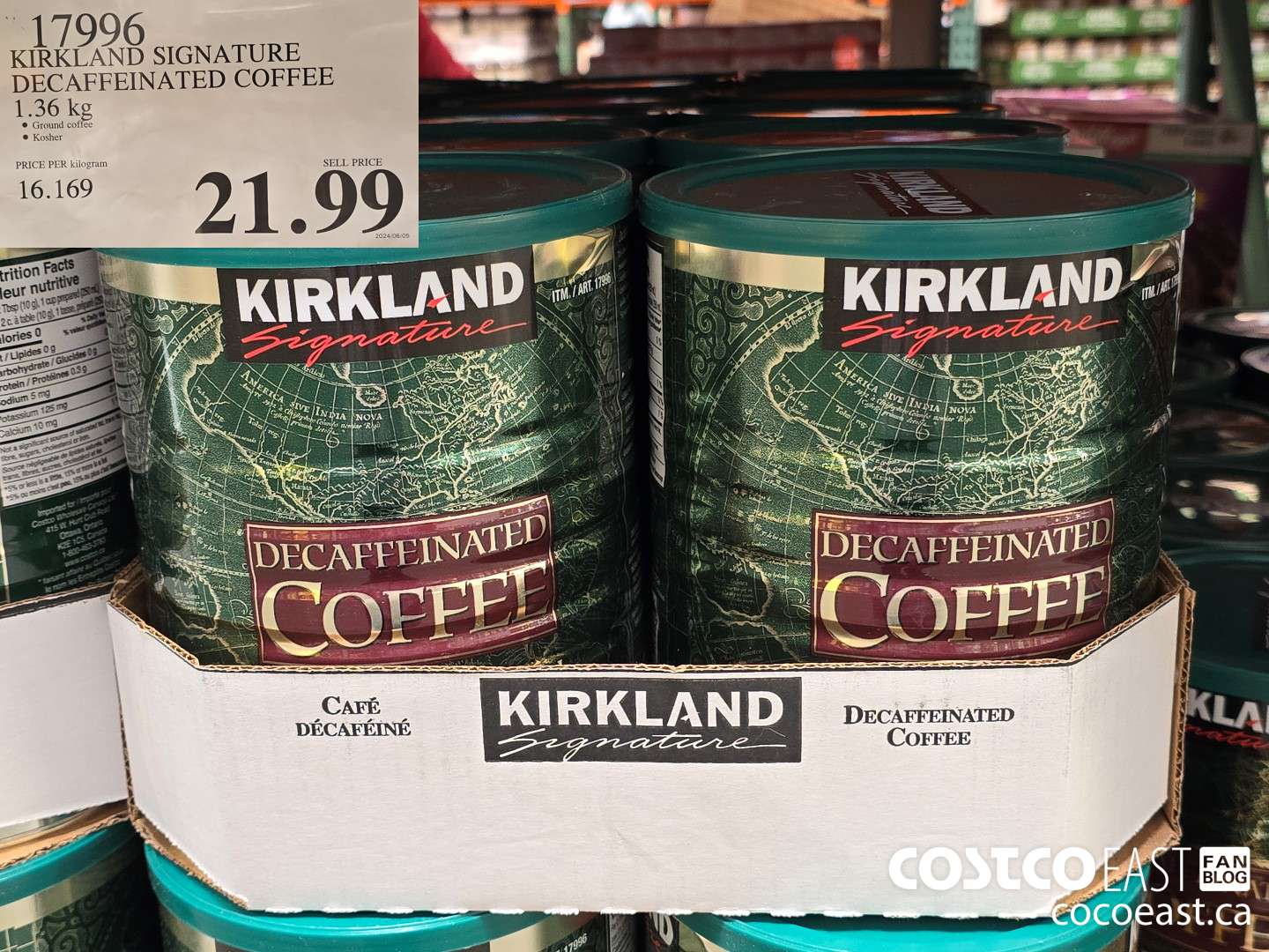 17996 KIRKLAND SIGNATURE DECAFFEINATED COFFEE 1.36 KG $21.99