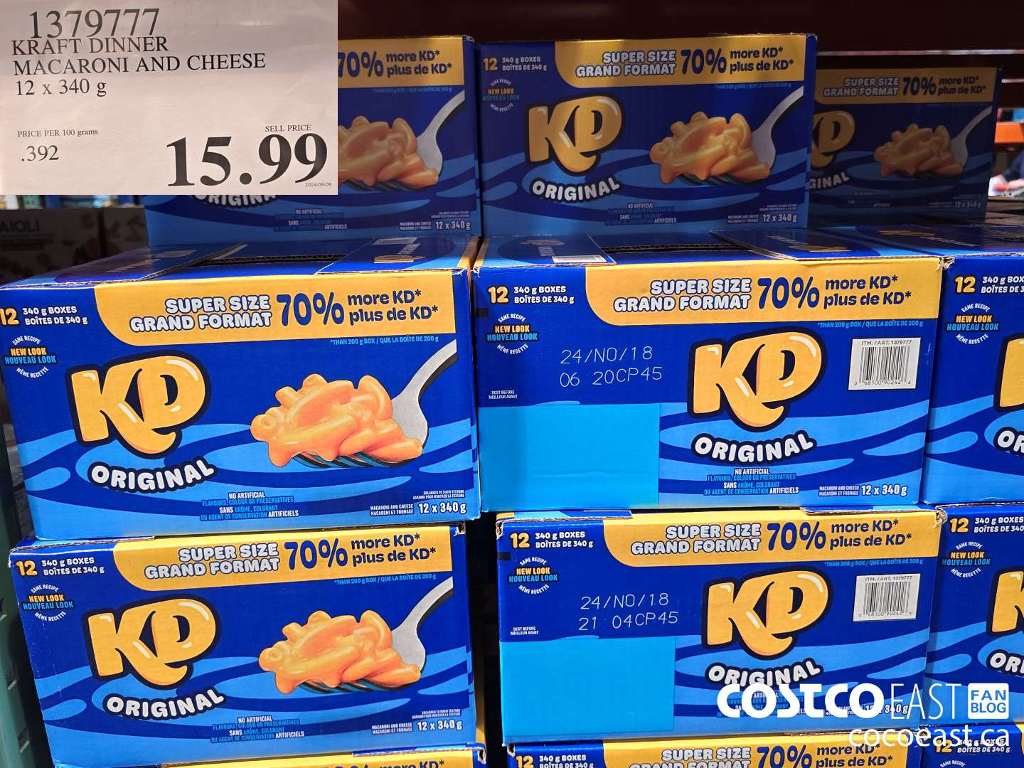 1379777 KRAFT DINNER MACARONI AND CHEESE 12 x 340 g $15.99