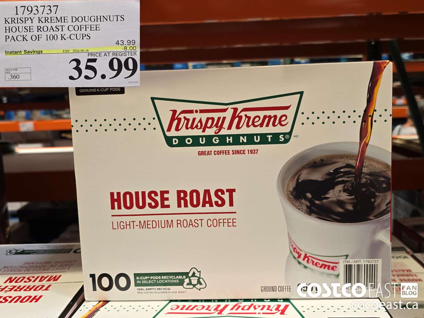 1793737 KRISPY KREME DOUGHNUTS HOUSE ROAST COFFEE PACK OF 100 K-CUPS ($8.00 INSTANT SAVINGS EXPIRES ON 2024-06-16) $35.99