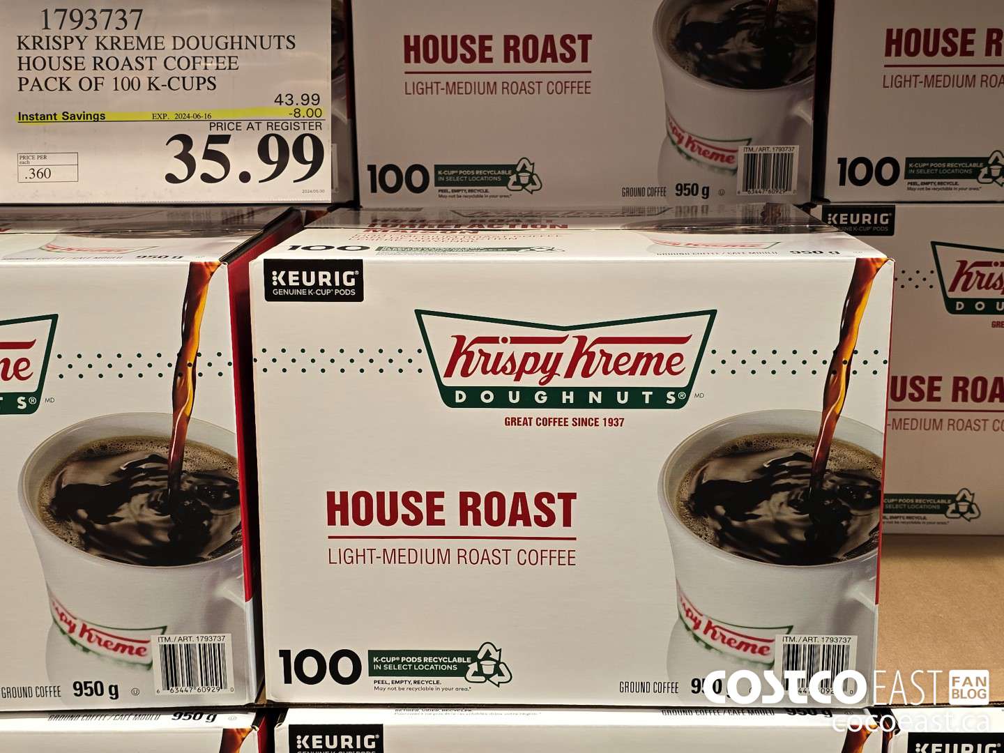 1793737 KRISPY KREME DOUGHNUTS HOUSE ROAST COFFEE PACK OF 100 K-CUPS ($8.00 INSTANT SAVINGS EXPIRES ON 2024-06-16) $35.99