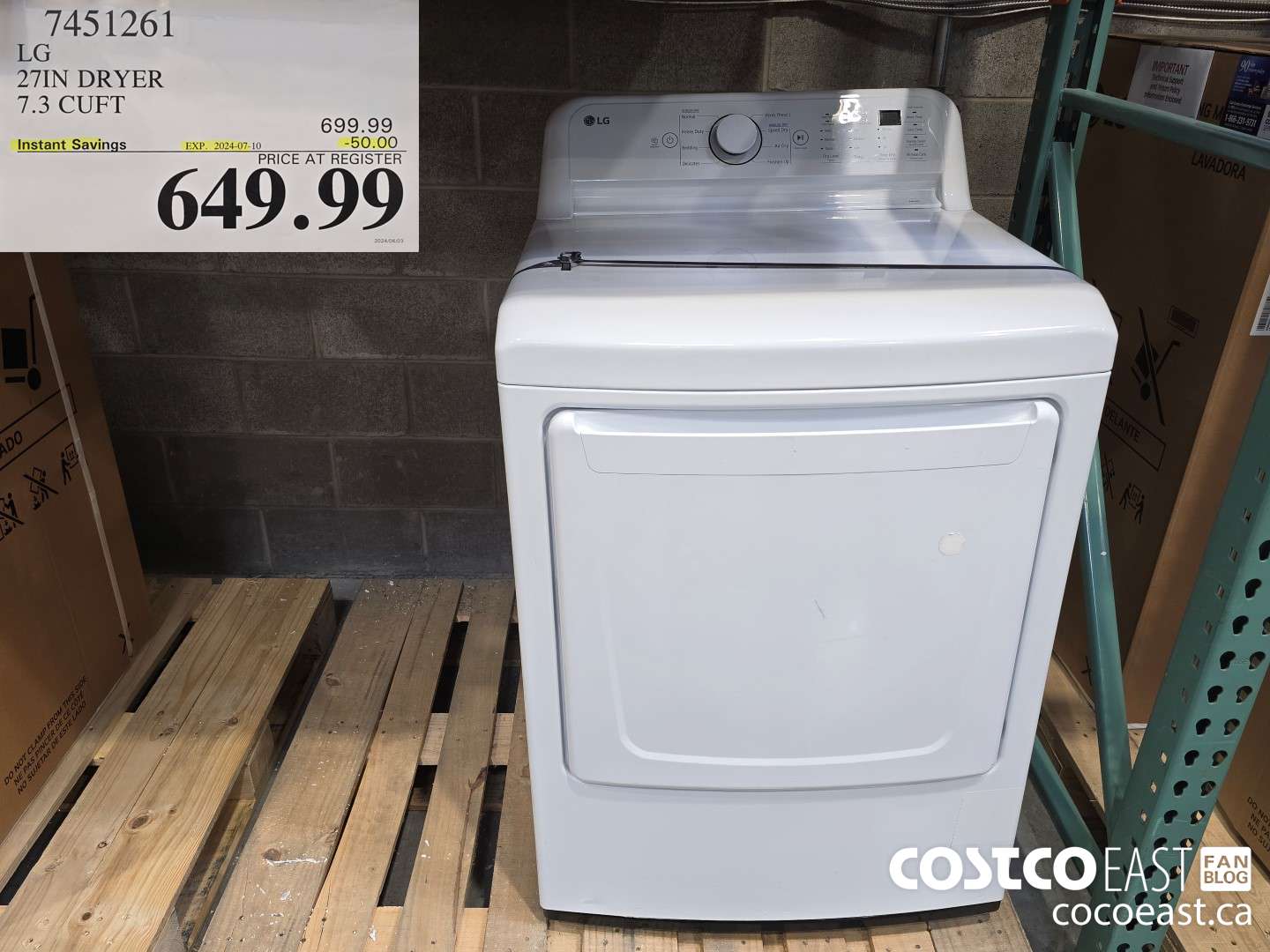 7451261 LG 27IN DRYER 7.3 CUFT ($50.00 INSTANT SAVINGS EXPIRES ON 2024-07-10) $649.99