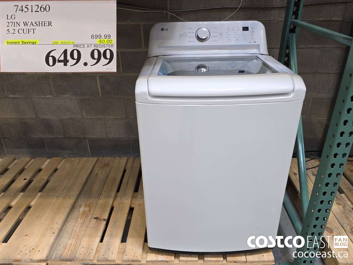 7451260 LG 27IN WASHER 5.2 CUFT ($50.00 INSTANT SAVINGS EXPIRES ON 2024-07-10) $649.99