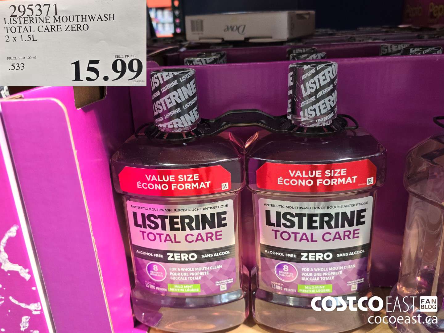 295371 LISTERINE MOUTHWASH TOTAL CARE ZERO 2 X 1.5L $15.99