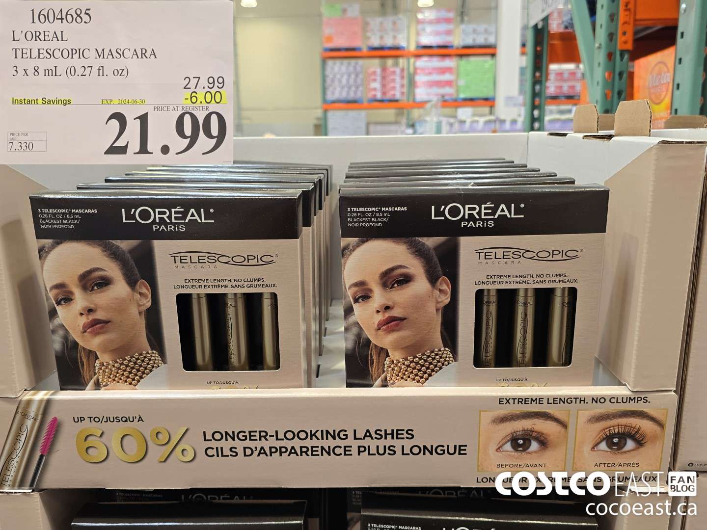 1604685 L'OREAL TELESCOPIC MASCARA 3 x 8 mL (0.27 fl. oz) ($6.00 INSTANT SAVINGS EXPIRES ON 2024-06-30) $21.99